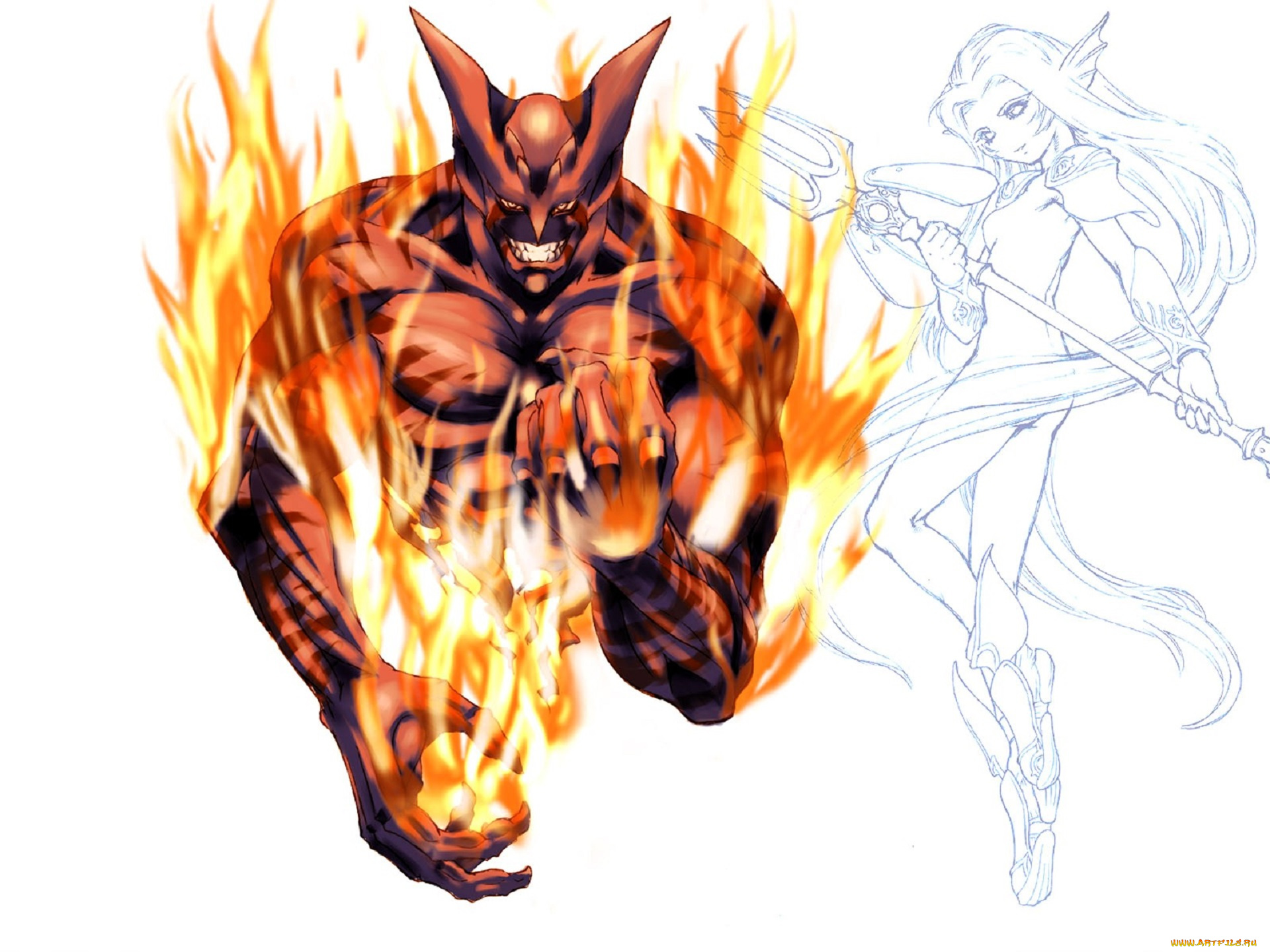 видео, игры, tales, of, destiny, 2, демон, огонь, девушка, трезубец