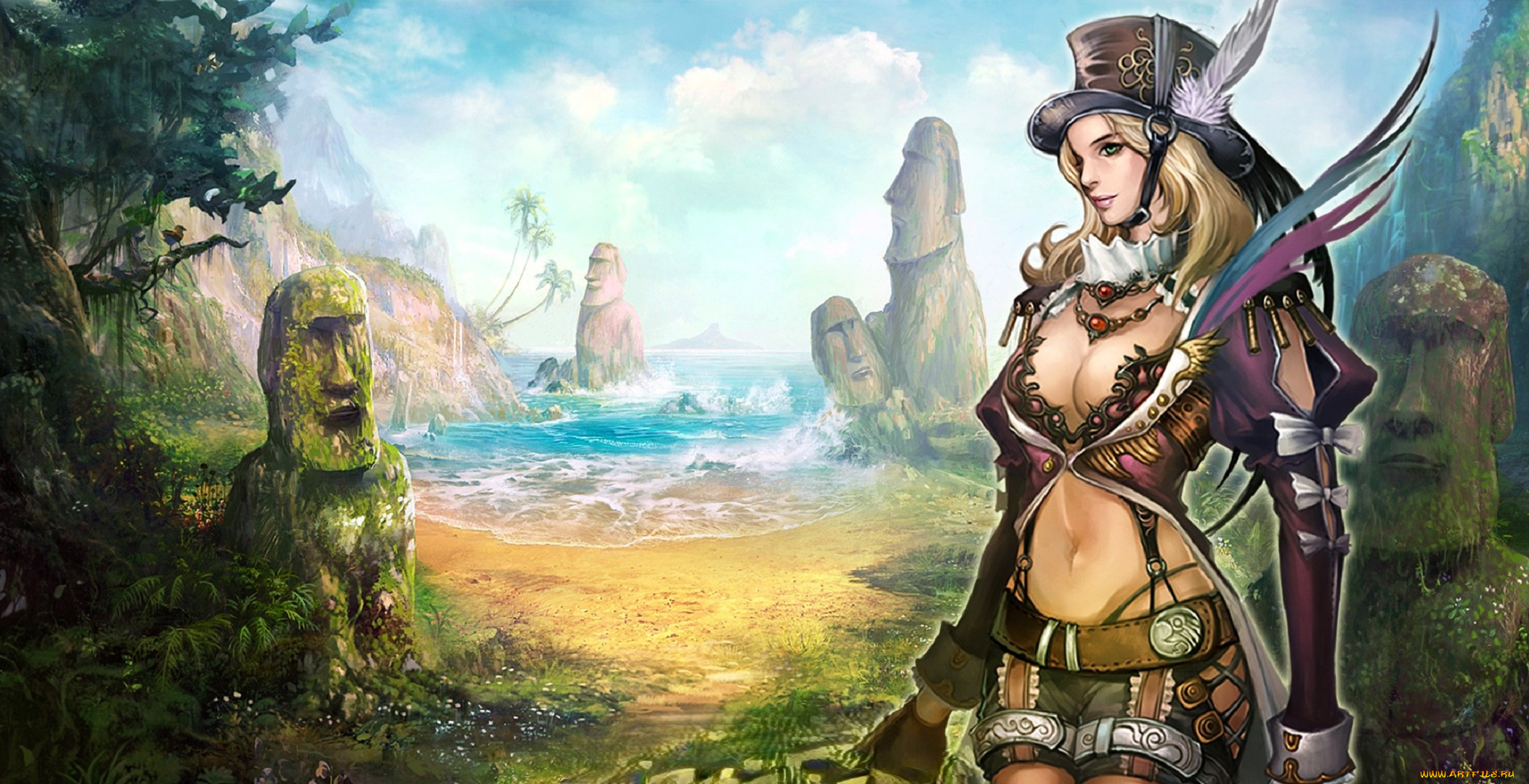 видео, игры, mummy, online, девушка, наряд, море, скалы, идолы