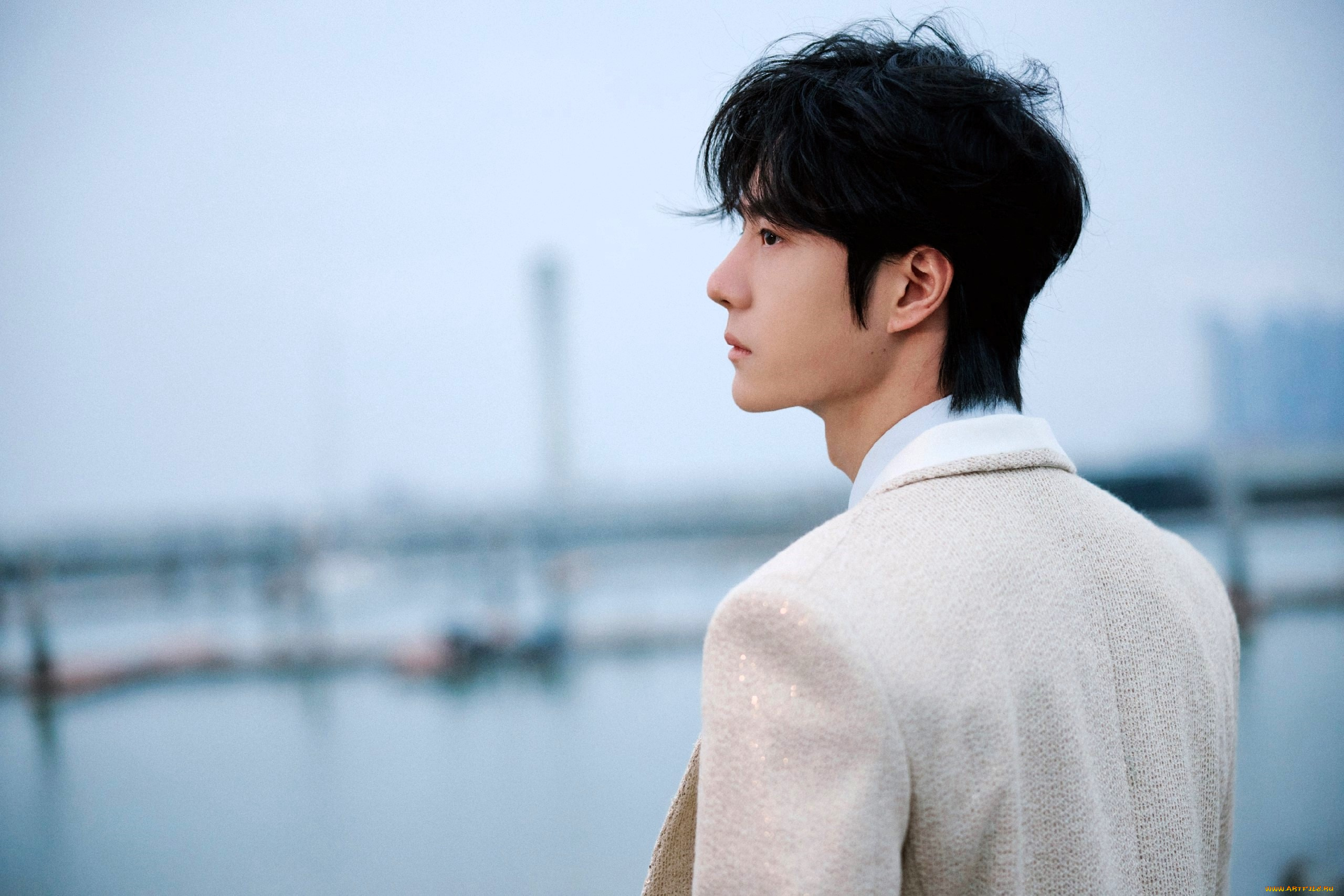 мужчины, wang, yi, bo, актер, пиджак, озеро