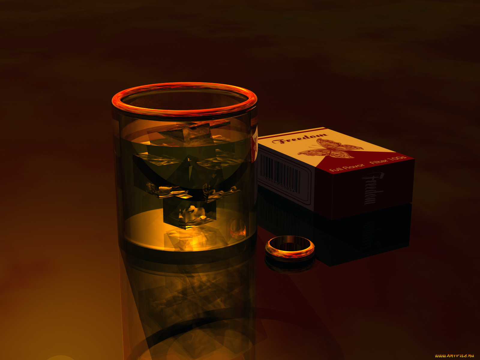 3д, графика, другое, стакан, лед, кольцо