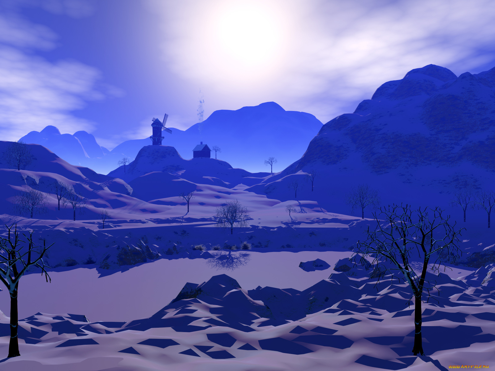 3д, графика, nature, landscape, природа, горы, снег