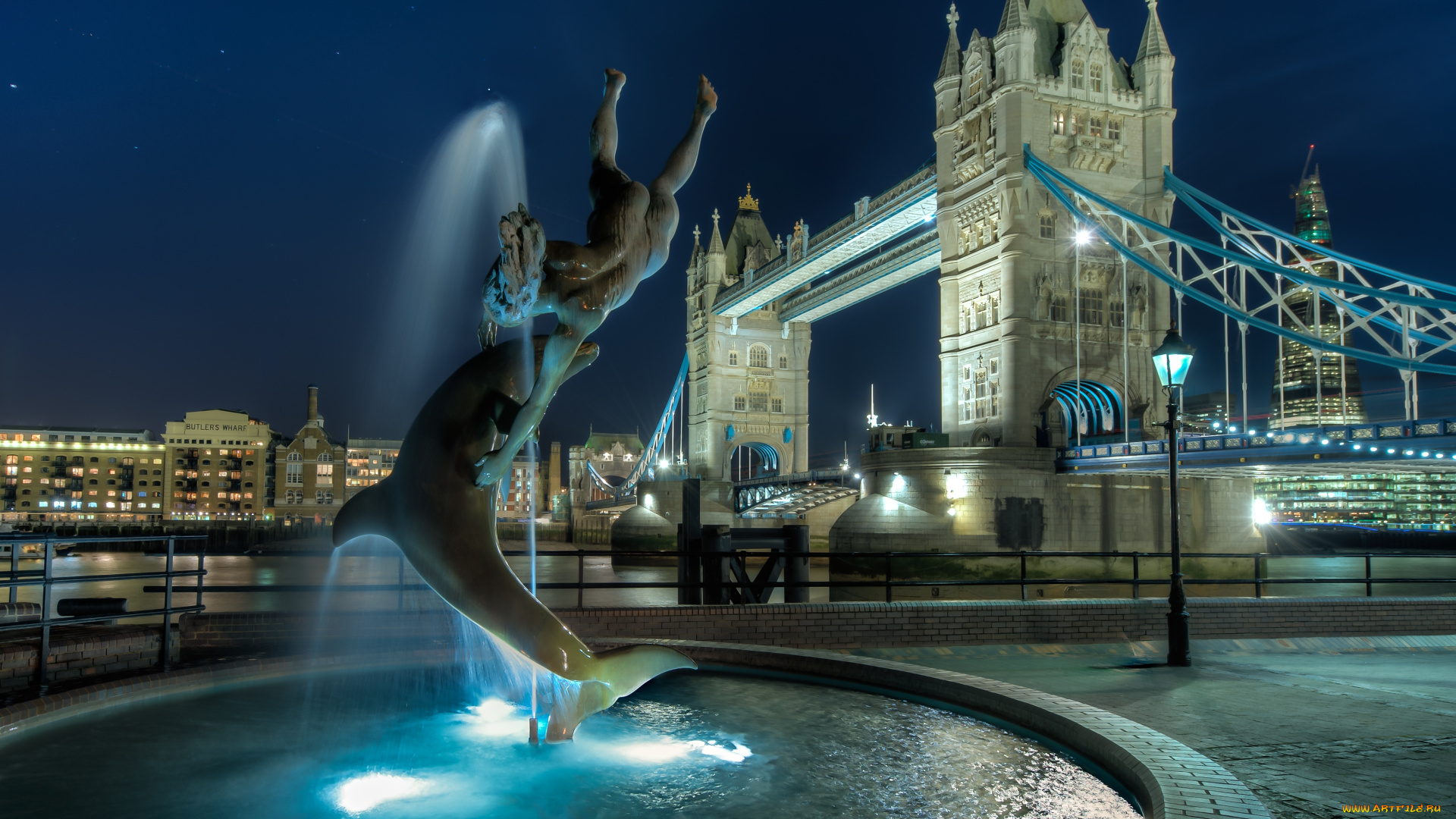 города, лондон, великобритания, фонтан, мост, ночь, англия, london