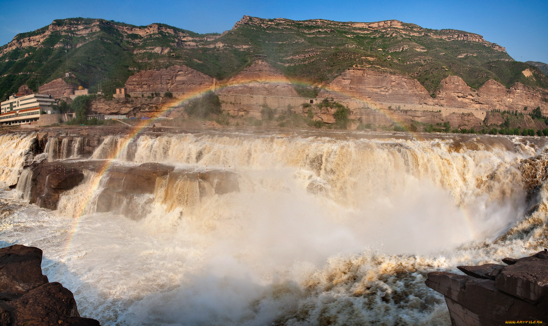 природа, водопады, радуга