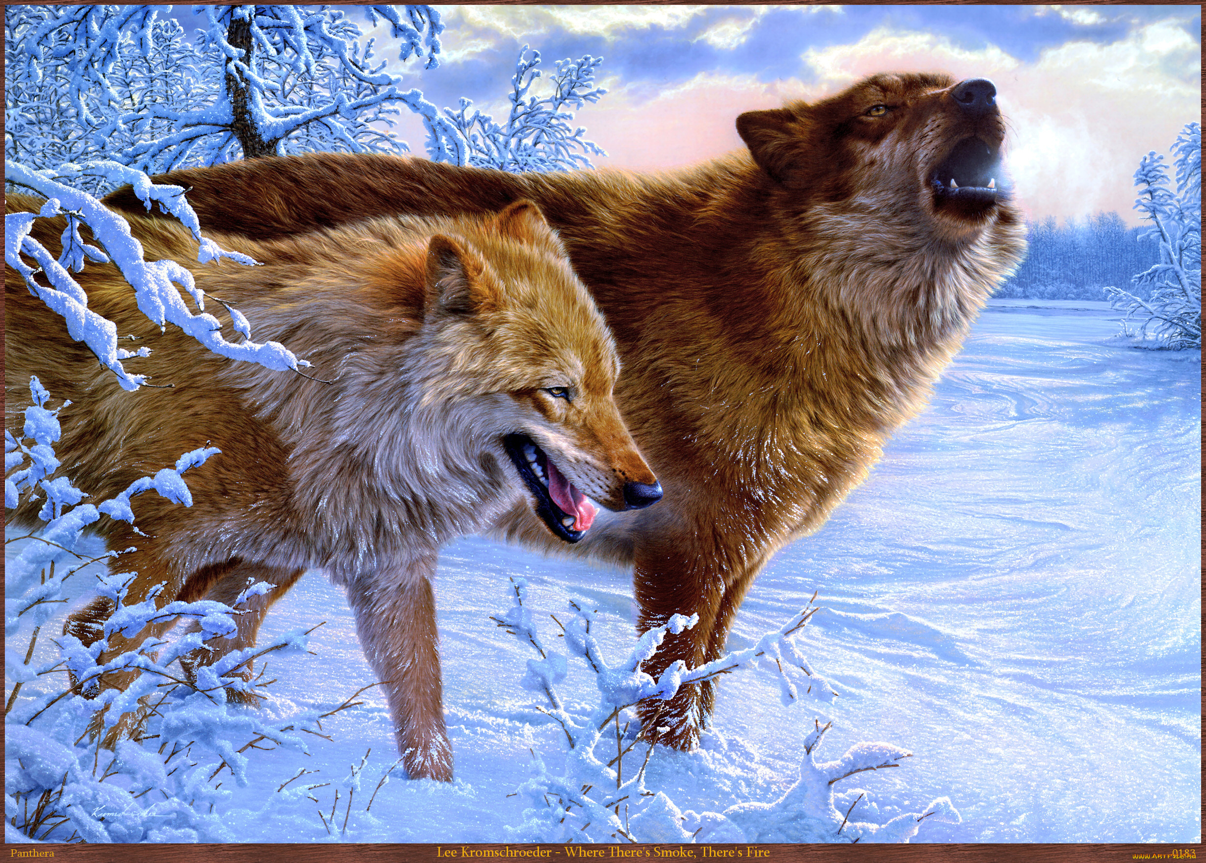 lee, kromschroeder, where, theres, smoke, fire, рисованные, арт, снег, зима, волки