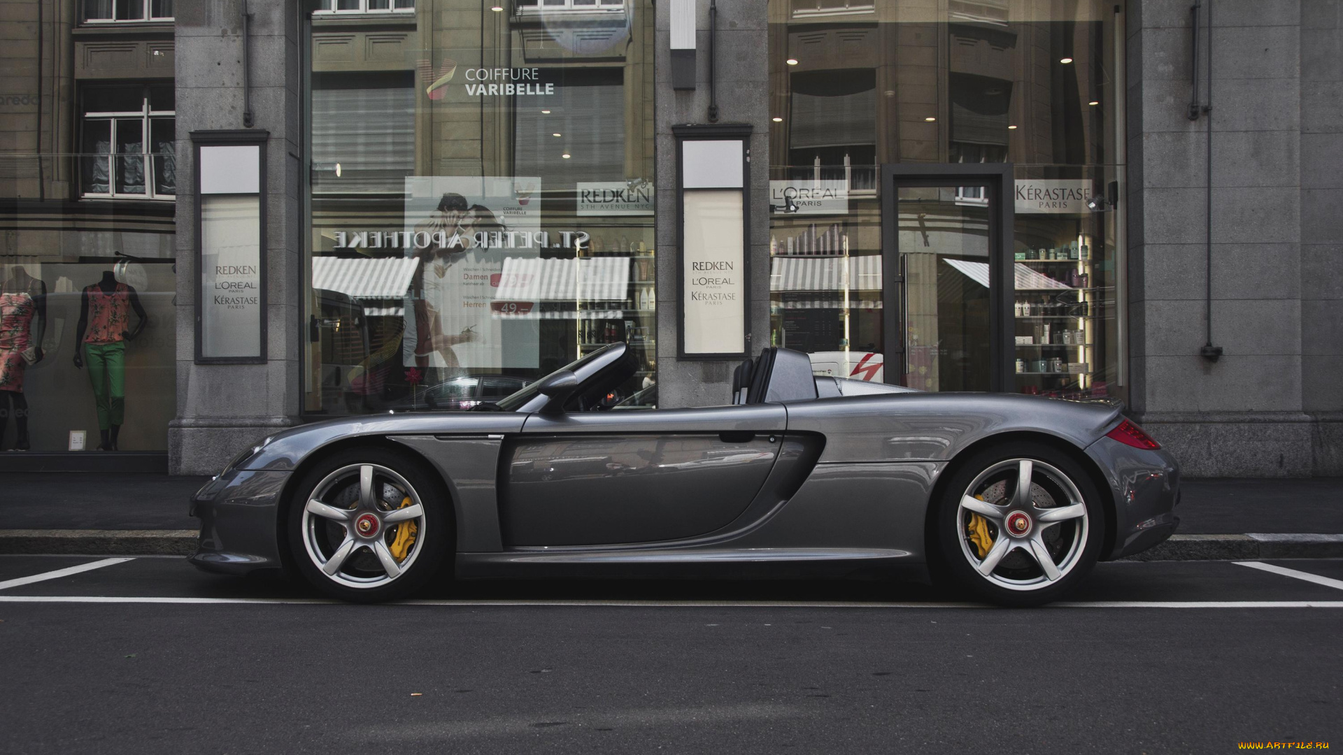 porsche, carrera, gt, автомобили, серебристый, витрина, улица