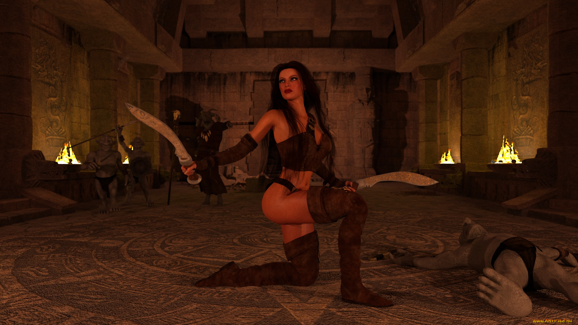 3д, графика, amazon, , амазонки, девушка, мечи