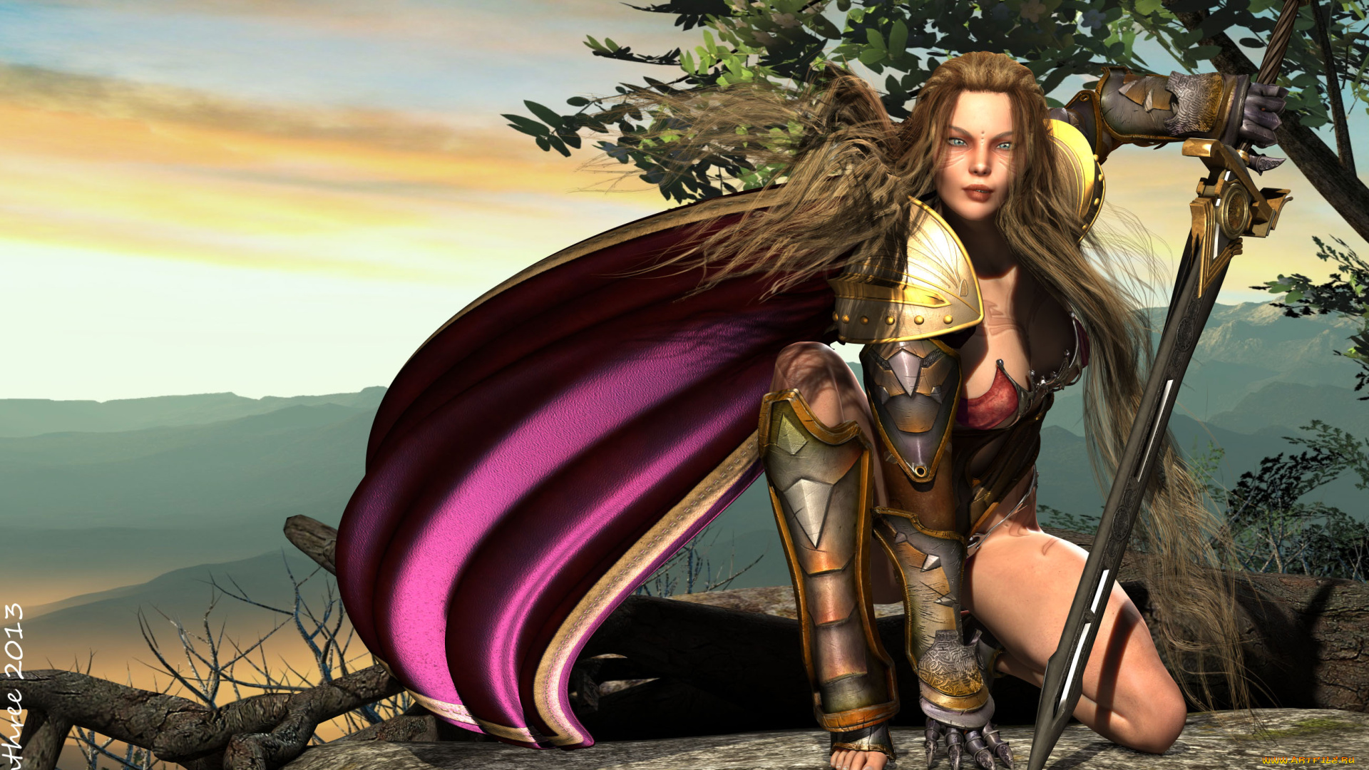 3д, графика, amazon, , амазонки, накидка, девушка, меч