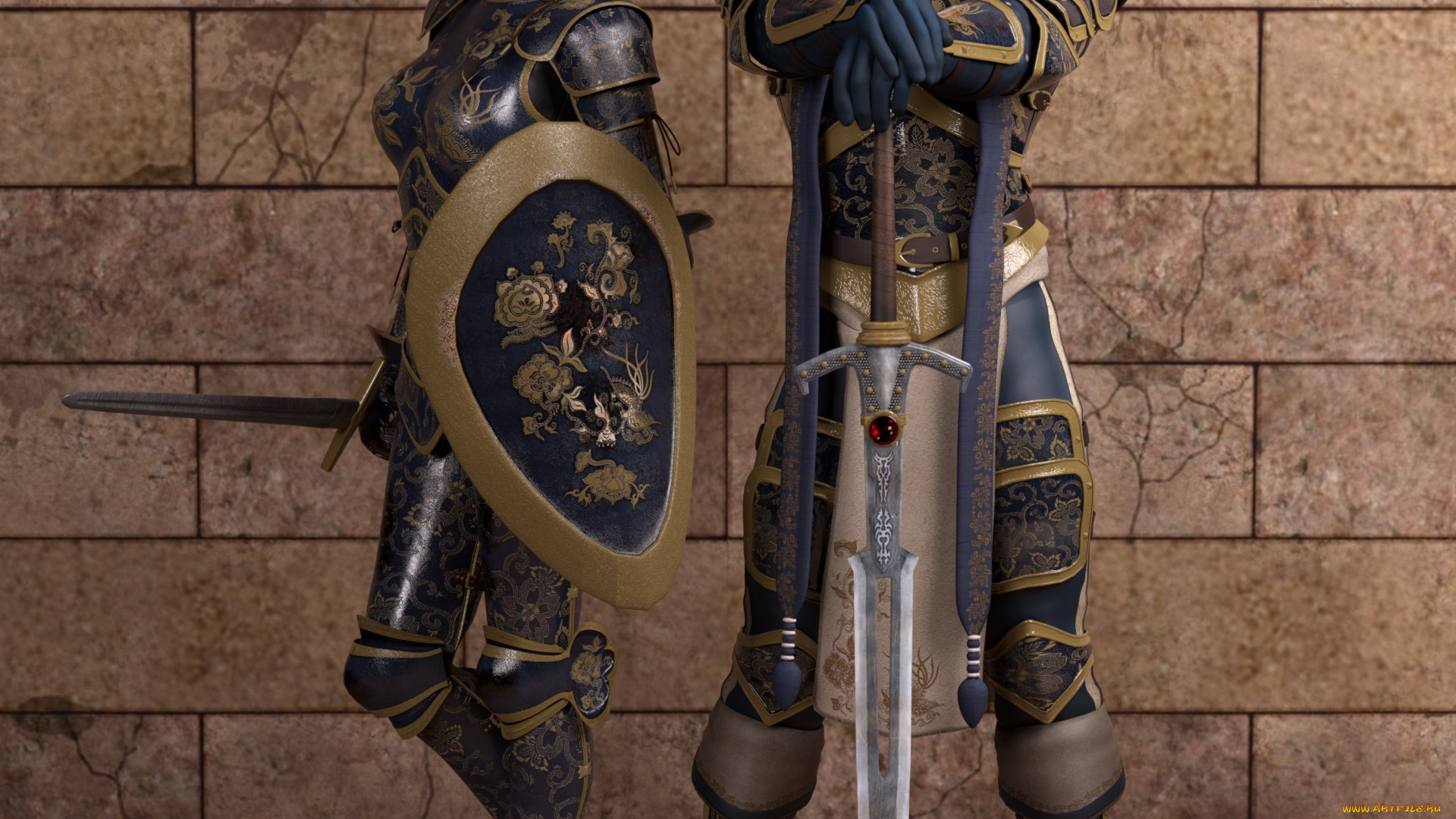 3д, графика, fantasy, , фантазия, мечи, доспехи, мужчина, девушка