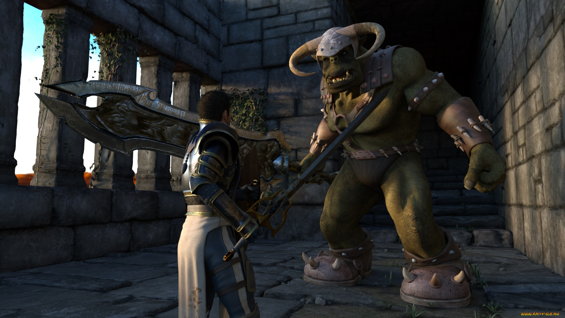 3д, графика, fantasy, , фантазия, существо, воин, сражение