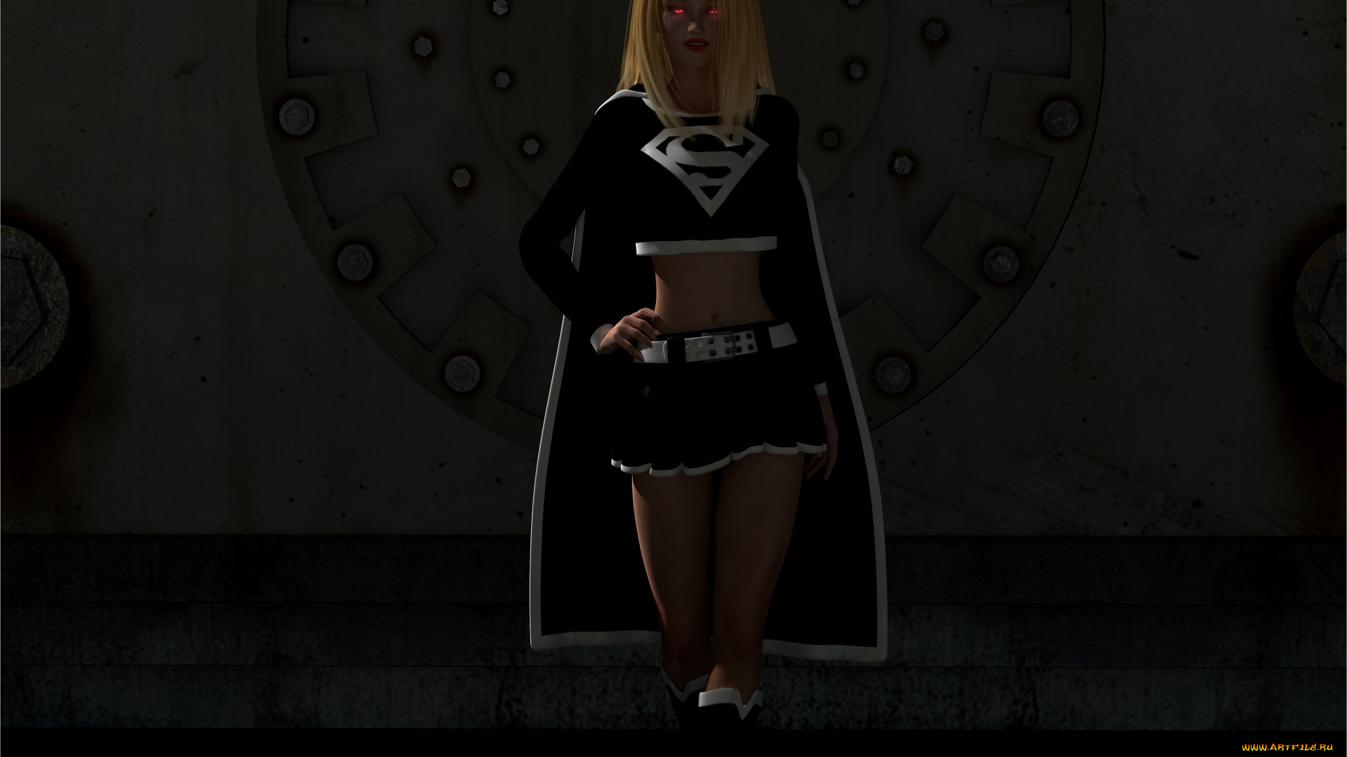 3д, графика, fantasy, , фантазия, взгляд, девушка, супермен, плащ