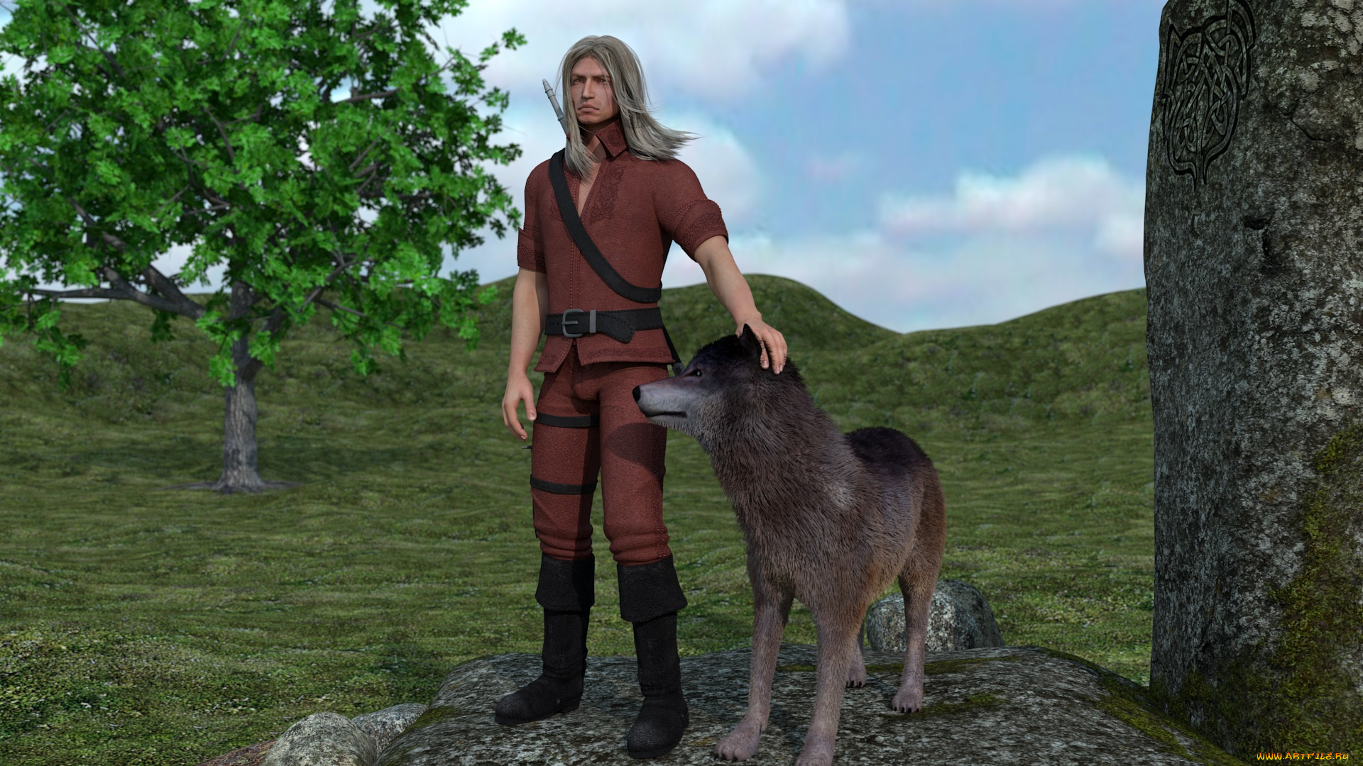 3д, графика, people, , люди, природа, волк, мужчина