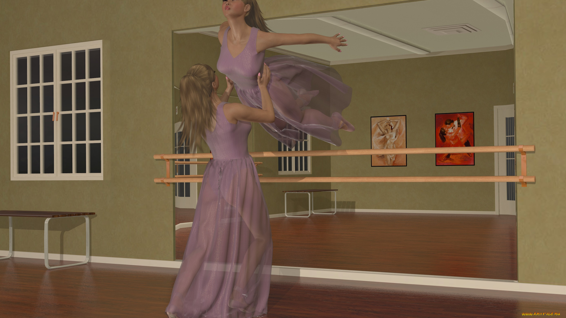 3д, графика, people, , люди, зал, балерины, девушки