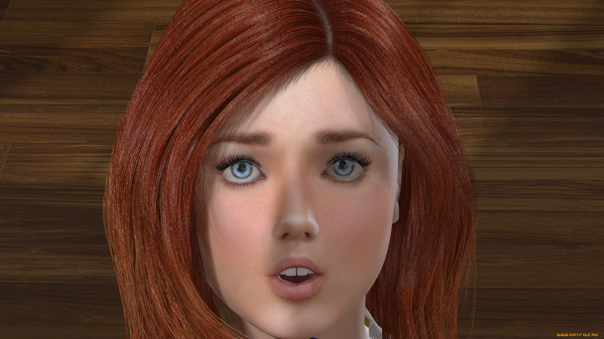3д, графика, portraits, , портрет, рыжая, взгляд, губы, глаза, лицо
