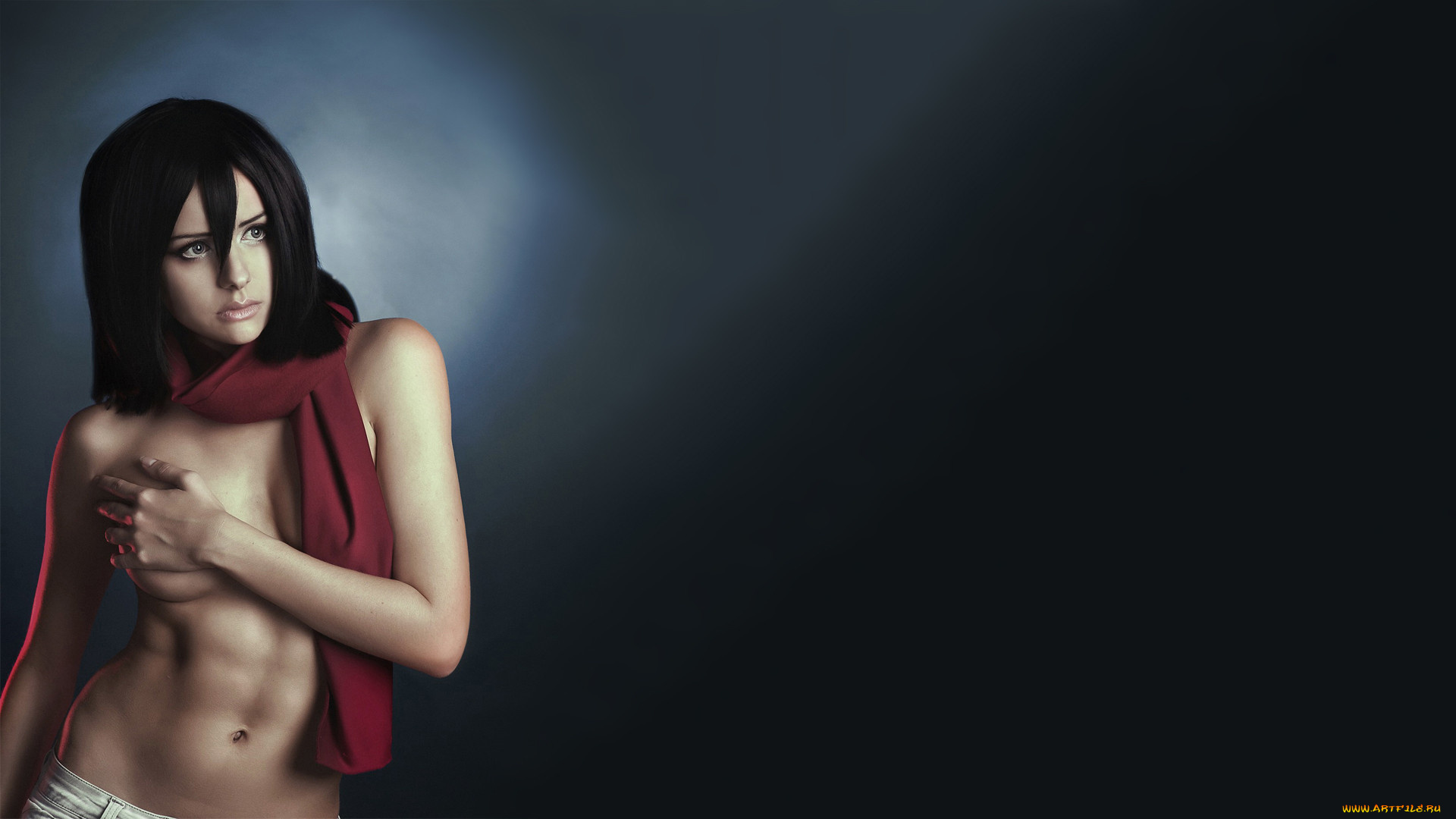 девушки, -unsort, , брюнетки, , шатенки, косплей, шарф, mikasa, ackerman, девушка, грудь, взгляд