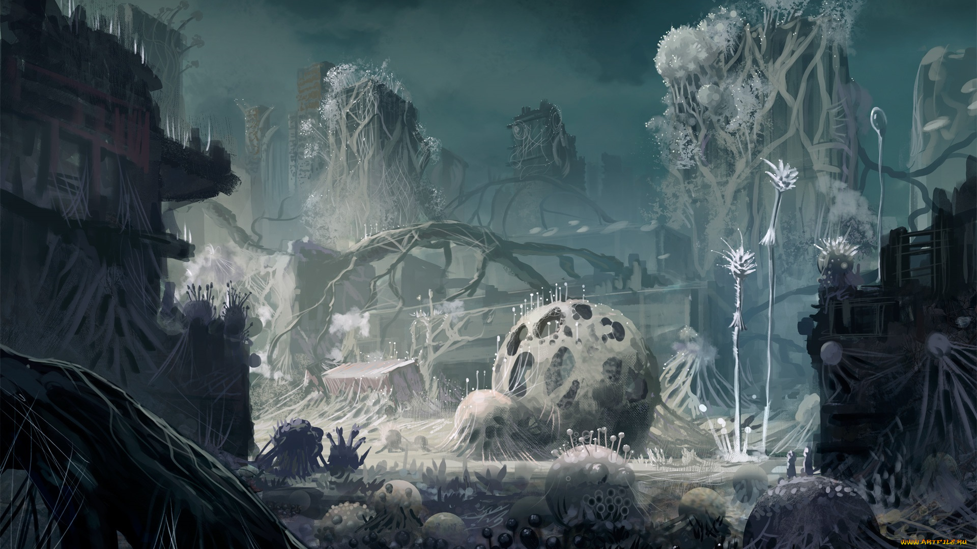 фэнтези, иные, миры, , иные, времена, серость, растения, руины, мир, другой, споры