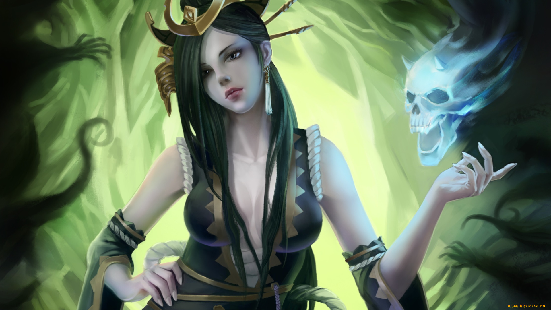 фэнтези, красавицы, и, чудовища, девушка, фантастика, арт, череп