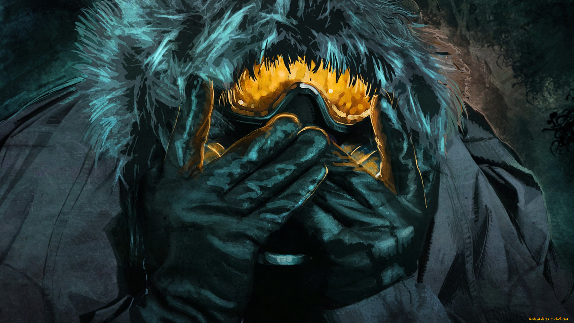 фэнтези, люди, перчатки, человек, жёлтые, мех, капюшон