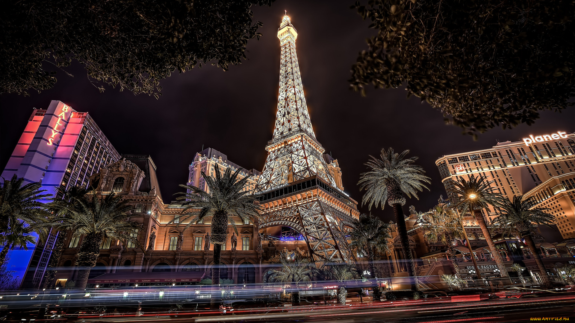 города, лас-вегас, , сша, ночь, башня, огни, улица