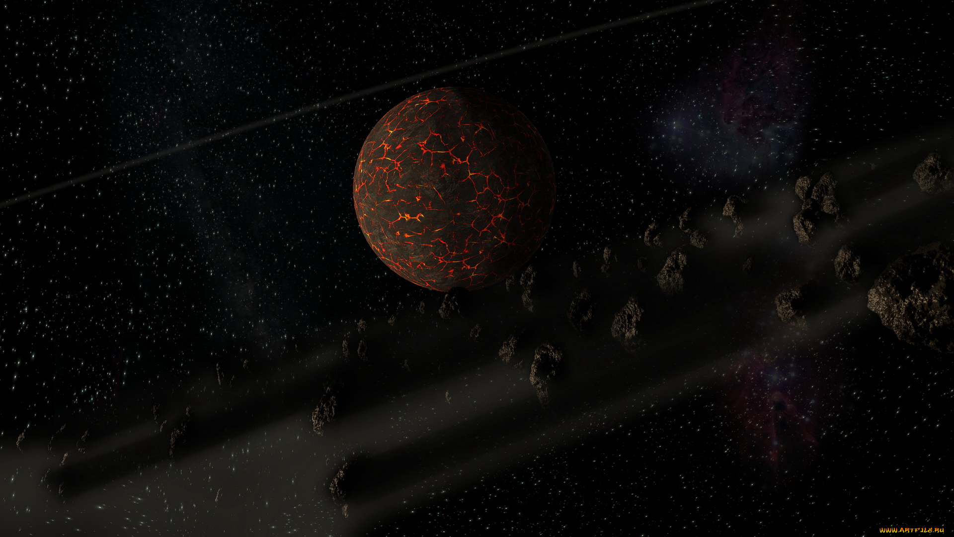 космос, арт, планета, астероиды
