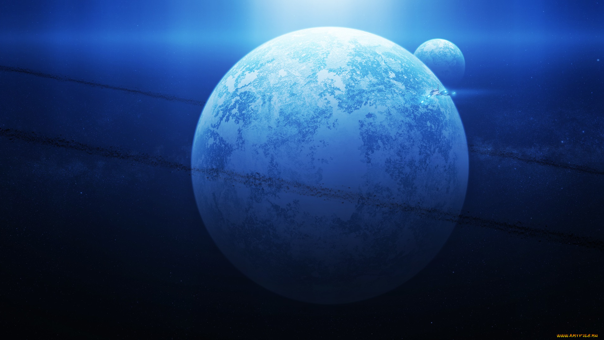 космос, арт, туманность, кольца, планета, спутник