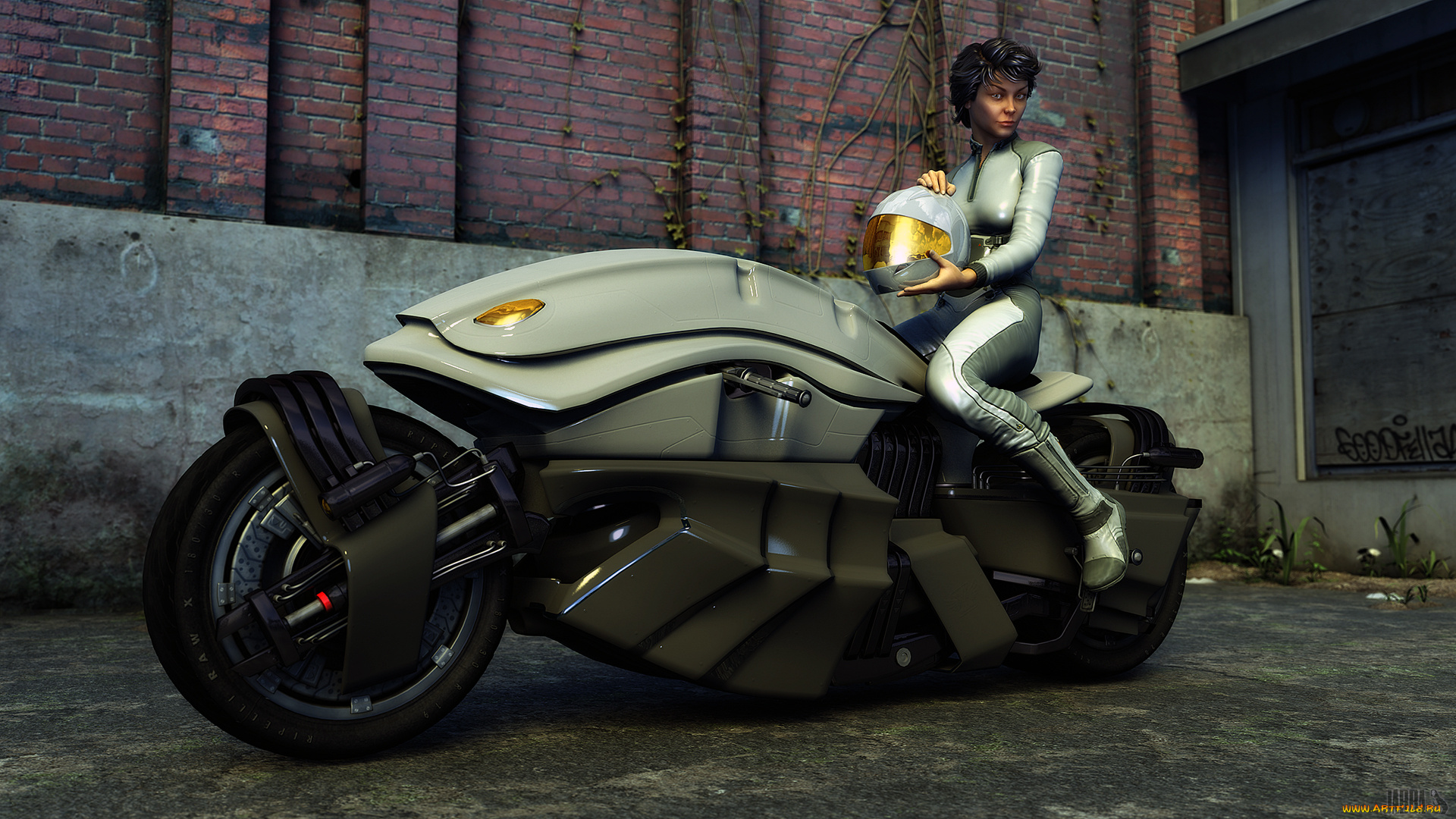 мотоциклы, 3d, мотоцикл, девушка