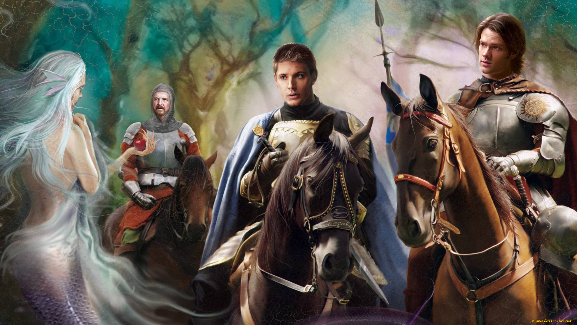 рисованные, кино, доспехи, дин, сверхъестественное, лошадь, рыцарь, ундина, бобби, русалка, сэм, оружие