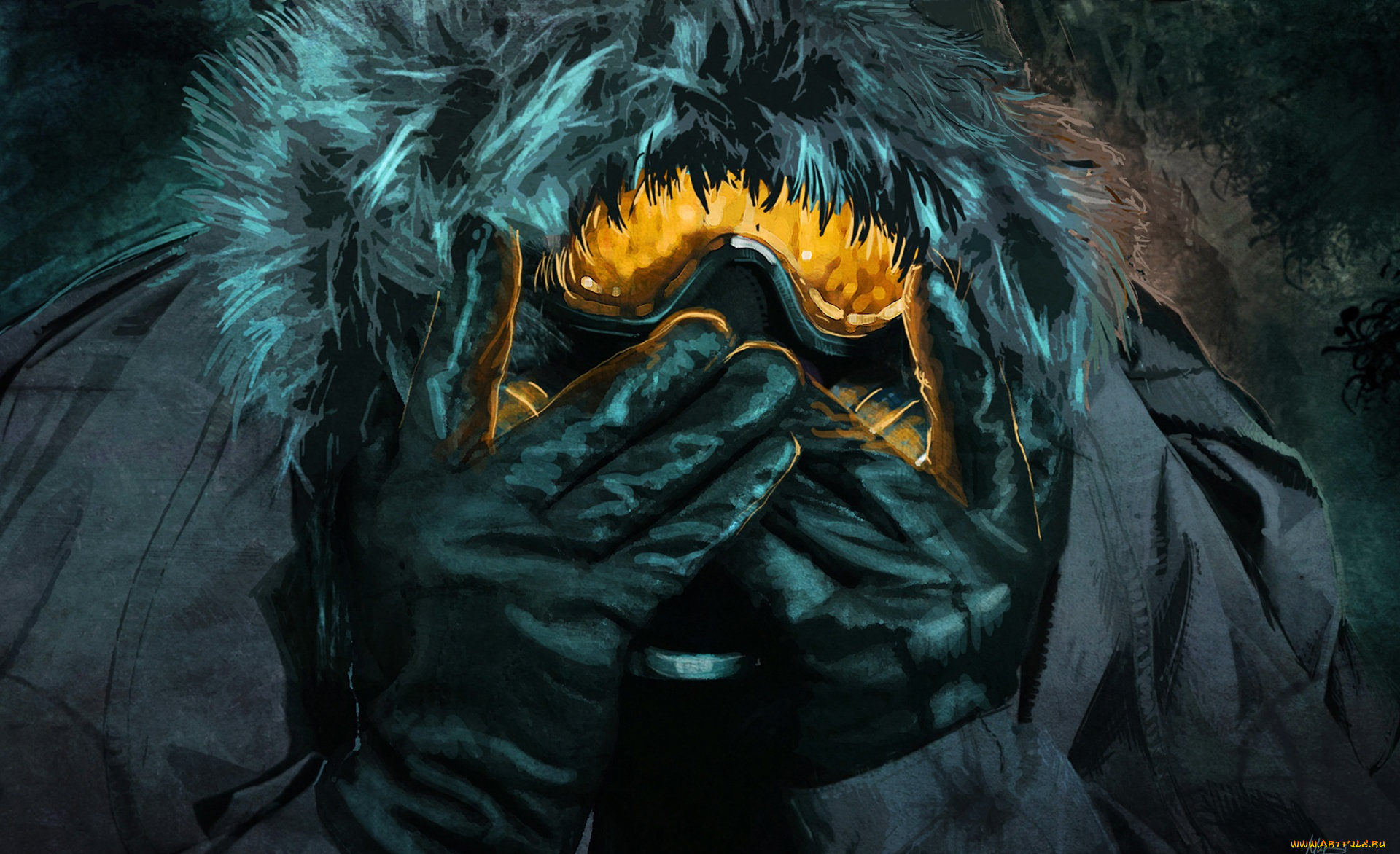 фэнтези, люди, перчатки, человек, жёлтые, мех, капюшон