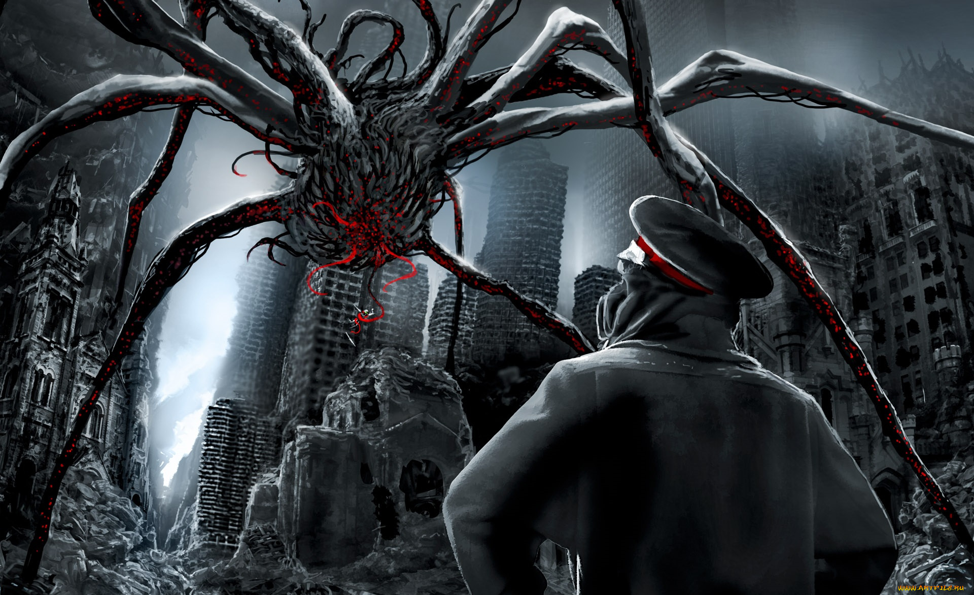 фэнтези, существа, туман, монстр, человек, руины, существо