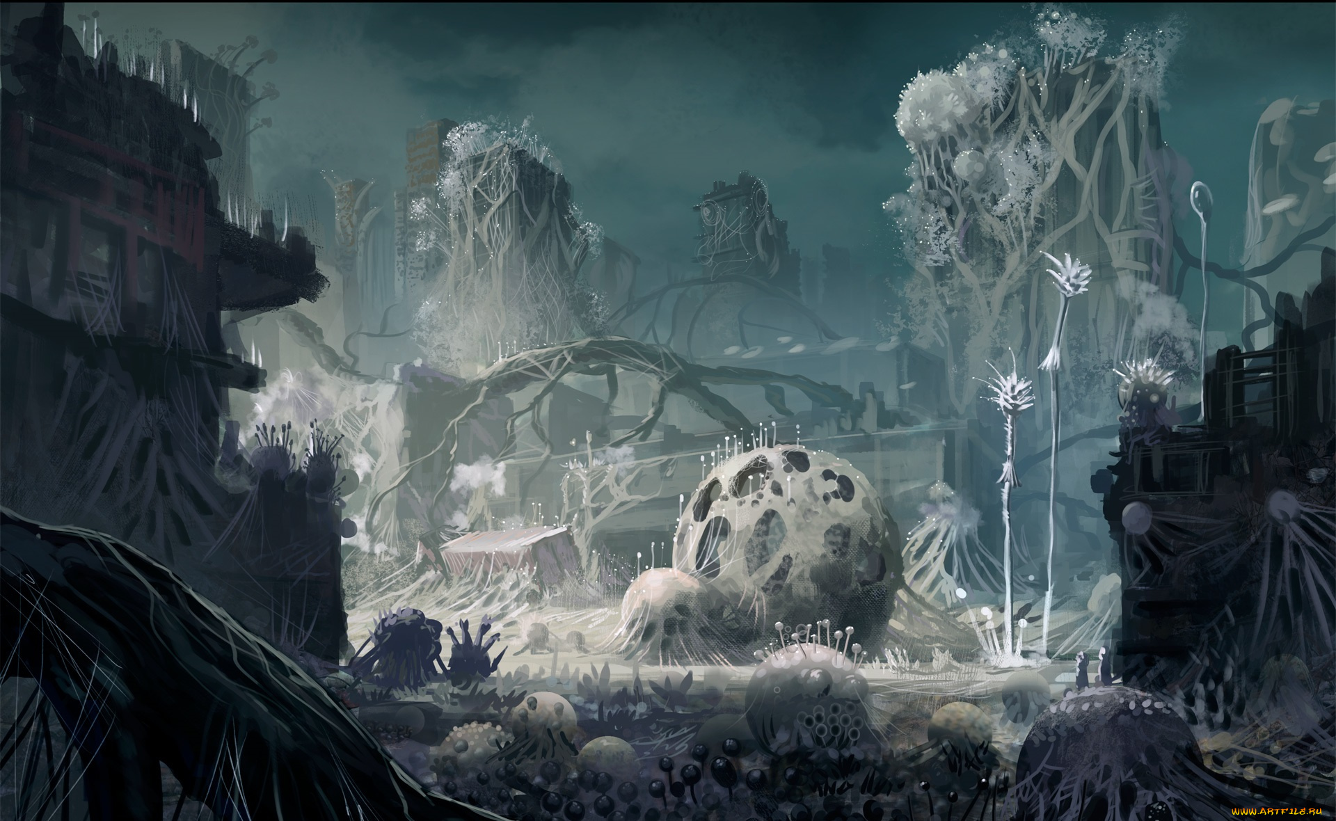 фэнтези, иные, миры, , иные, времена, серость, растения, руины, мир, другой, споры