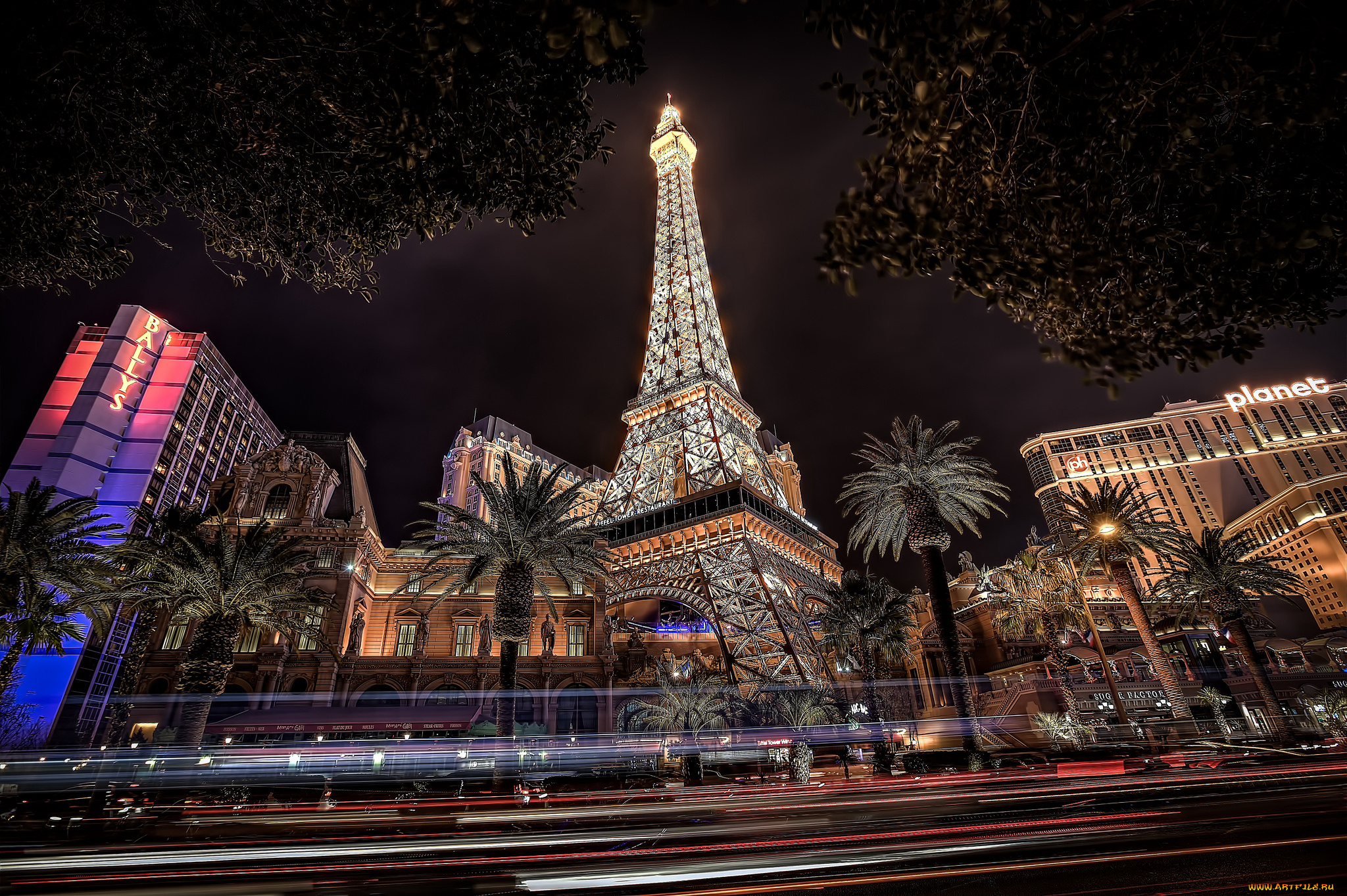 города, лас-вегас, , сша, ночь, башня, огни, улица