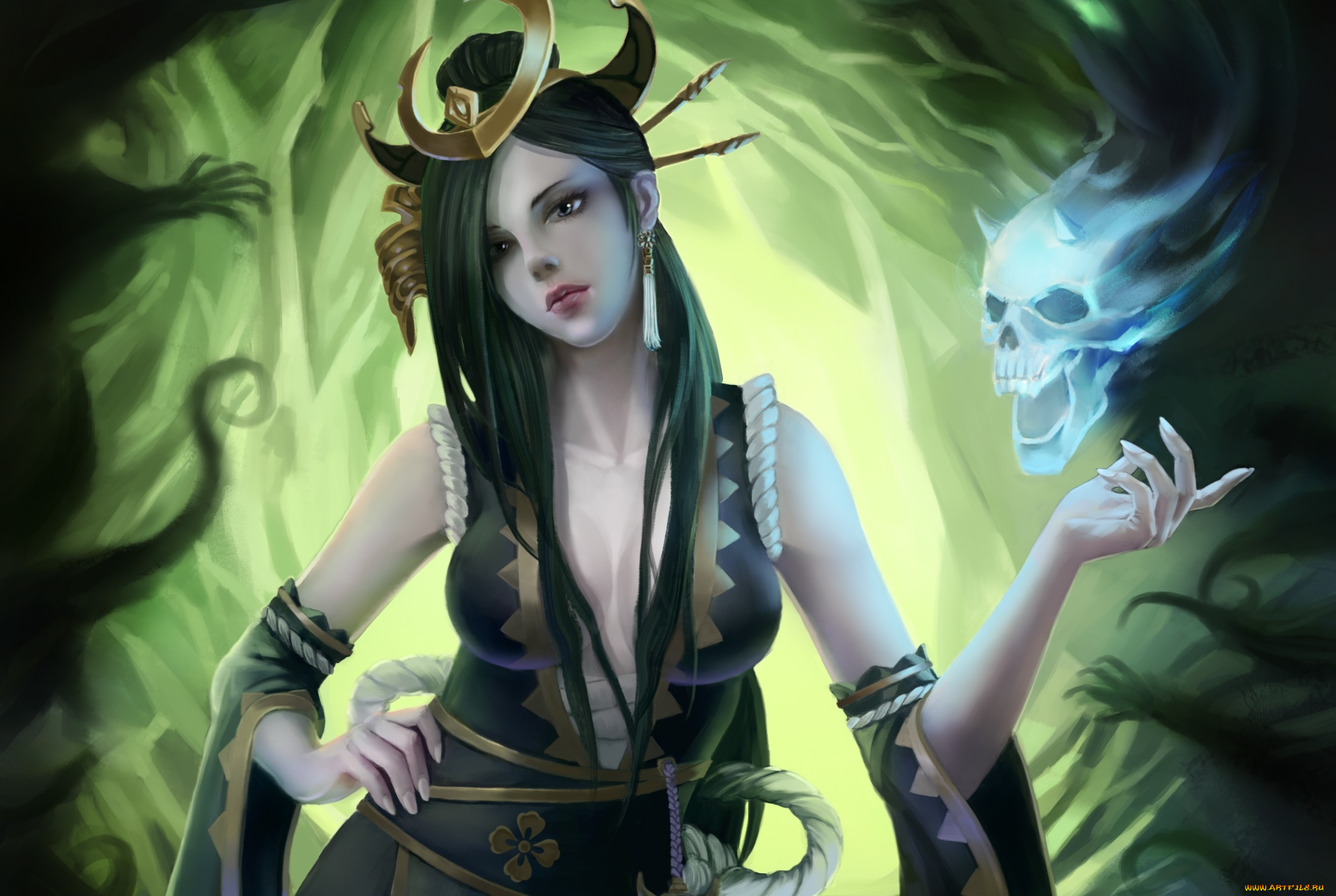фэнтези, красавицы, и, чудовища, девушка, фантастика, арт, череп