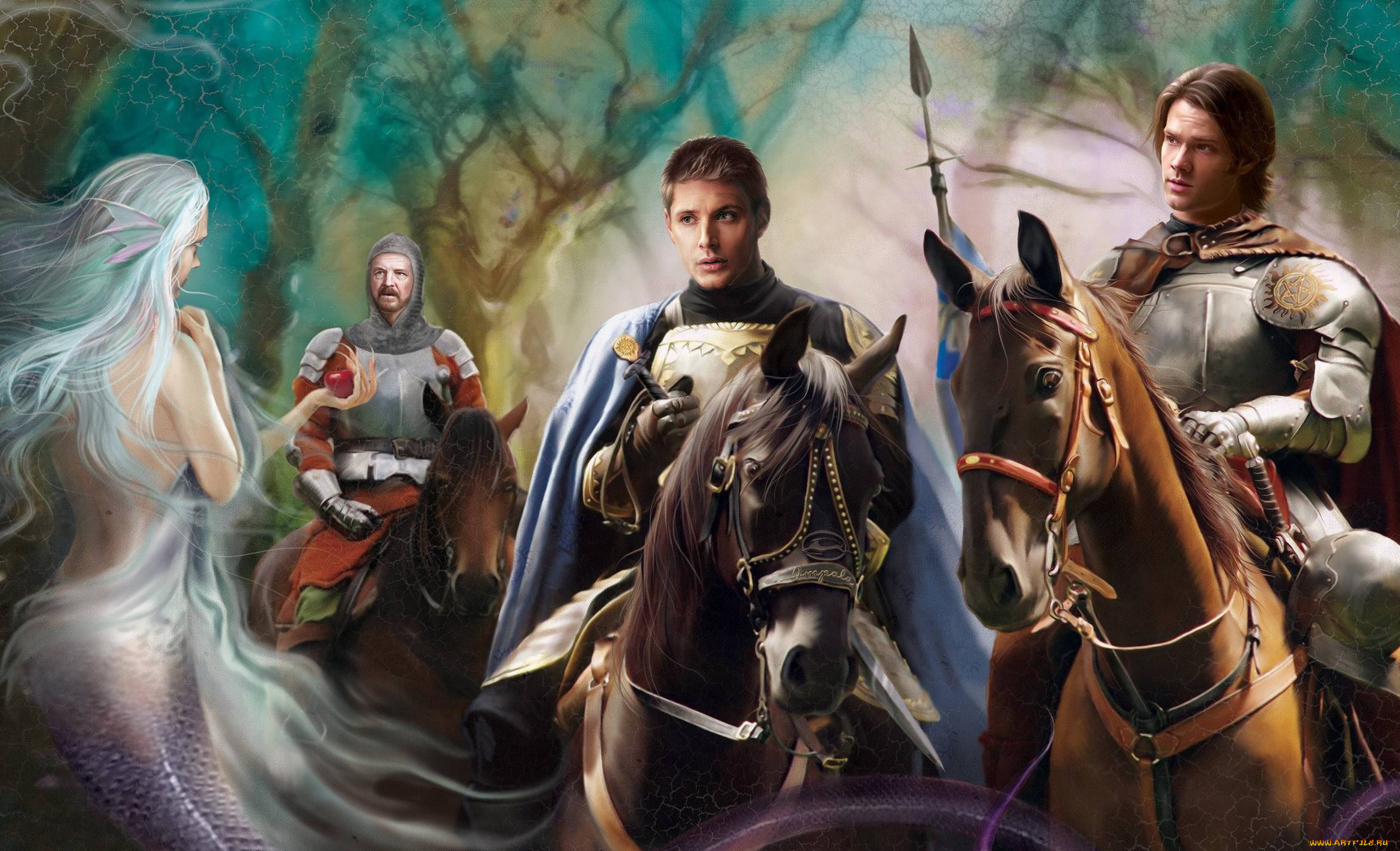 рисованные, кино, доспехи, дин, сверхъестественное, лошадь, рыцарь, ундина, бобби, русалка, сэм, оружие