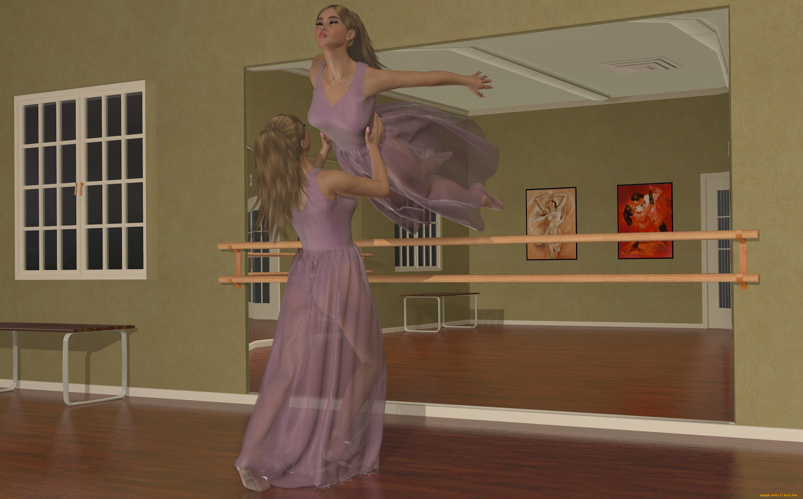 3д, графика, people, , люди, зал, балерины, девушки