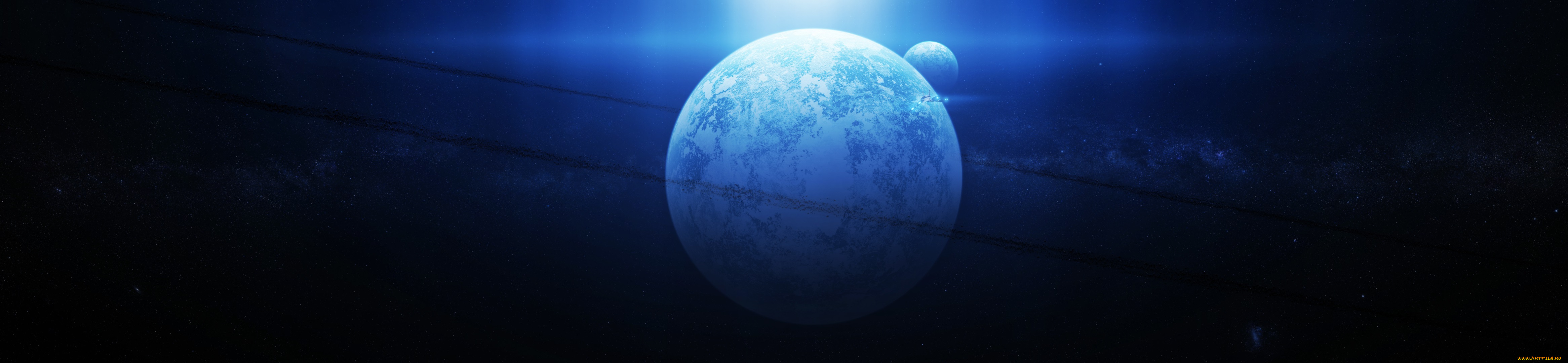 космос, арт, туманность, кольца, планета, спутник