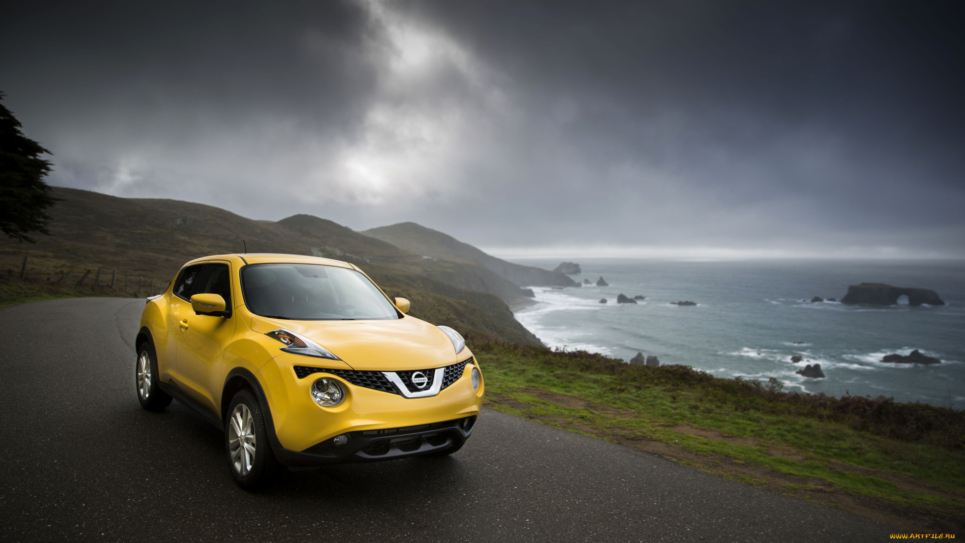 2015, nissan, juke, автомобили, nissan, datsun, сумерки, желтый, побережье, juke