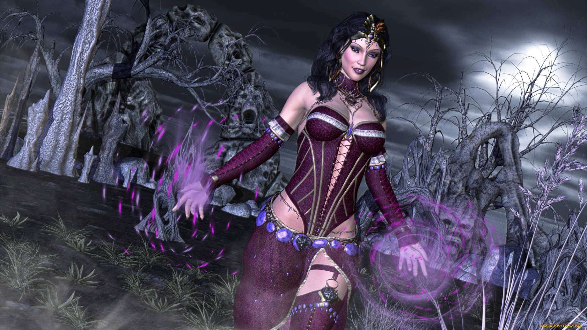 3д, графика, фантазия, , fantasy, девушка, взгляд, фон, существа, магия