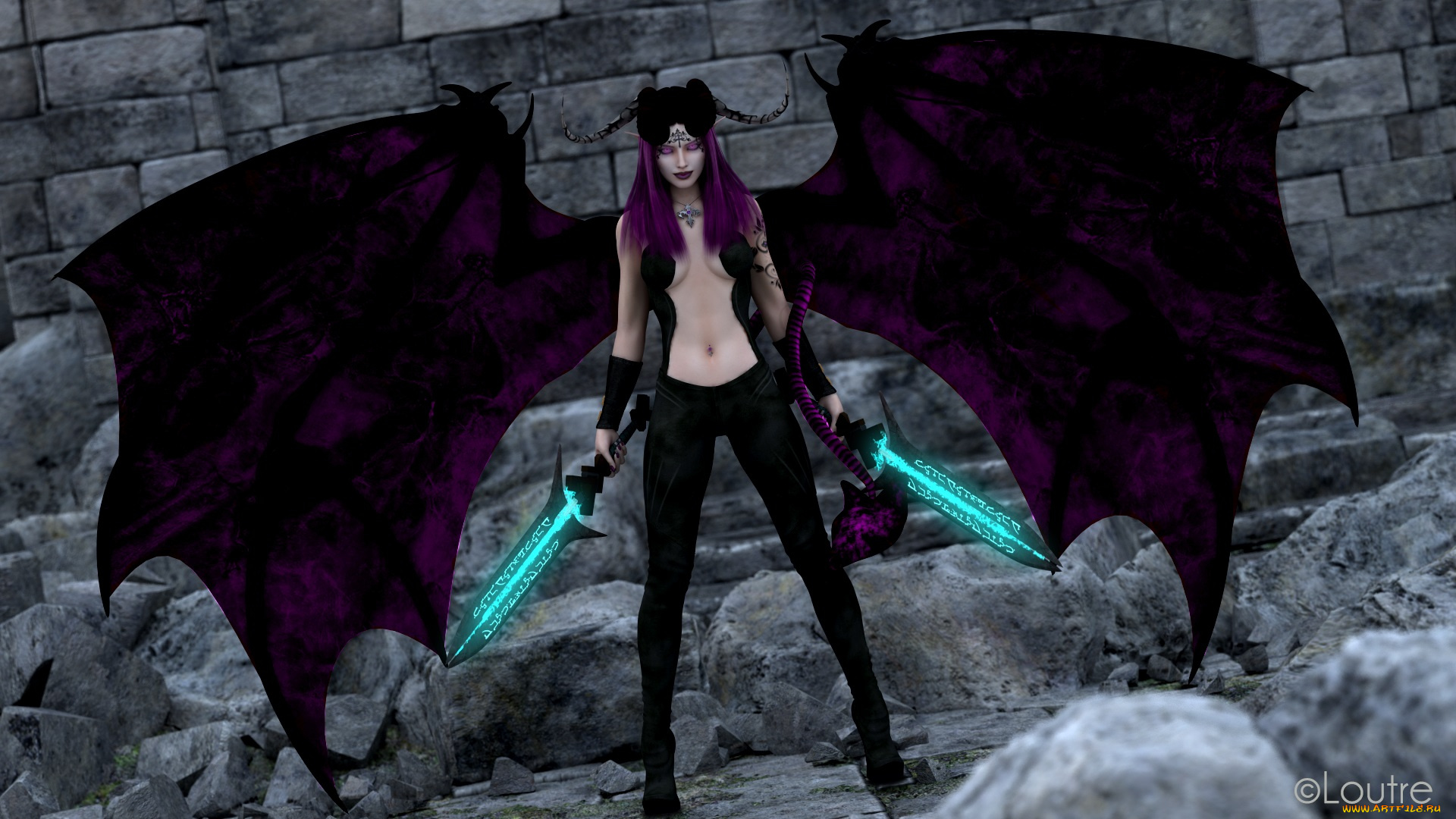 3д, графика, существа, , creatures, кастаника, крылья, демон, оружие