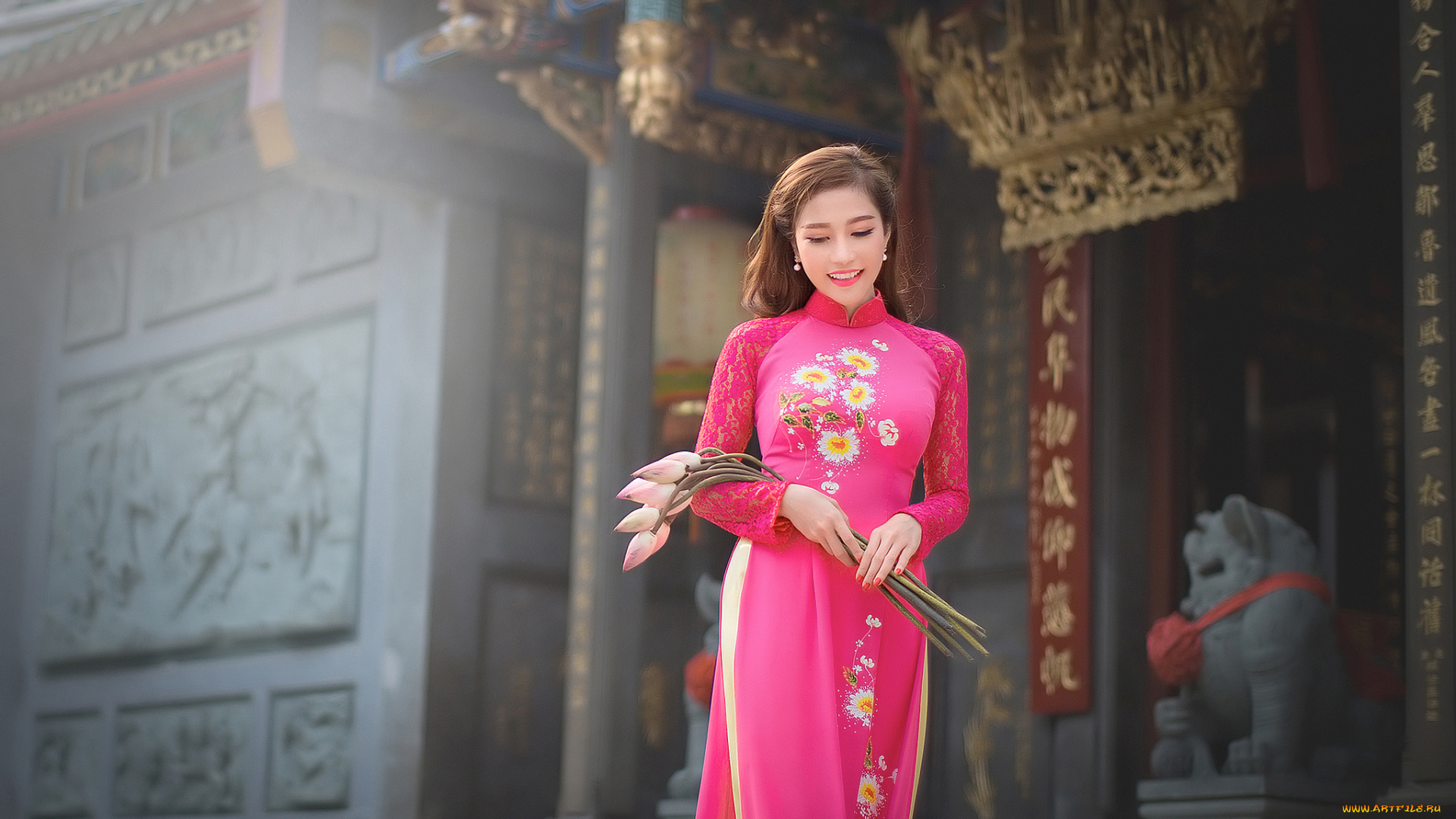 девушки, -unsort, , азиатки, девушка, цветы