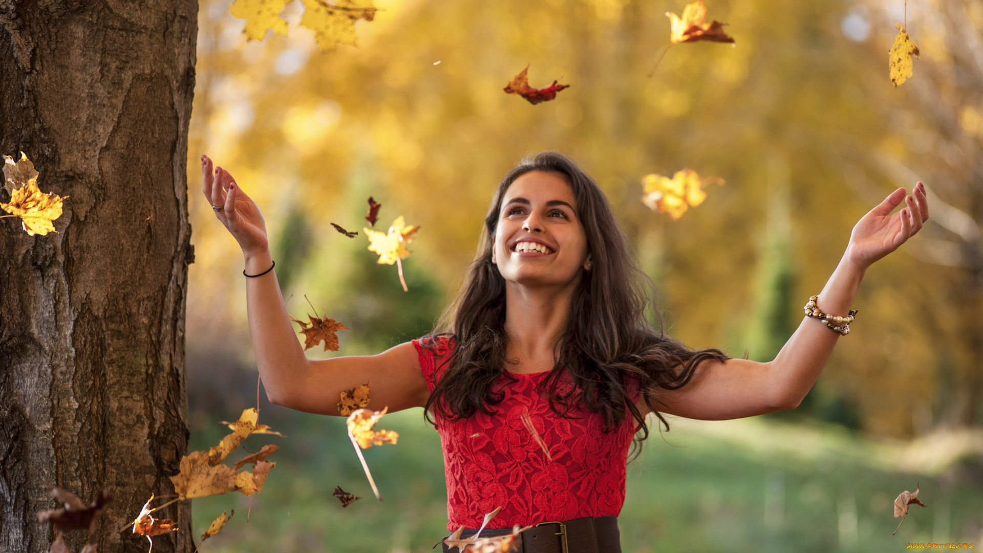 девушки, -unsort, , брюнетки, , шатенки, улыбка, осень, девушка