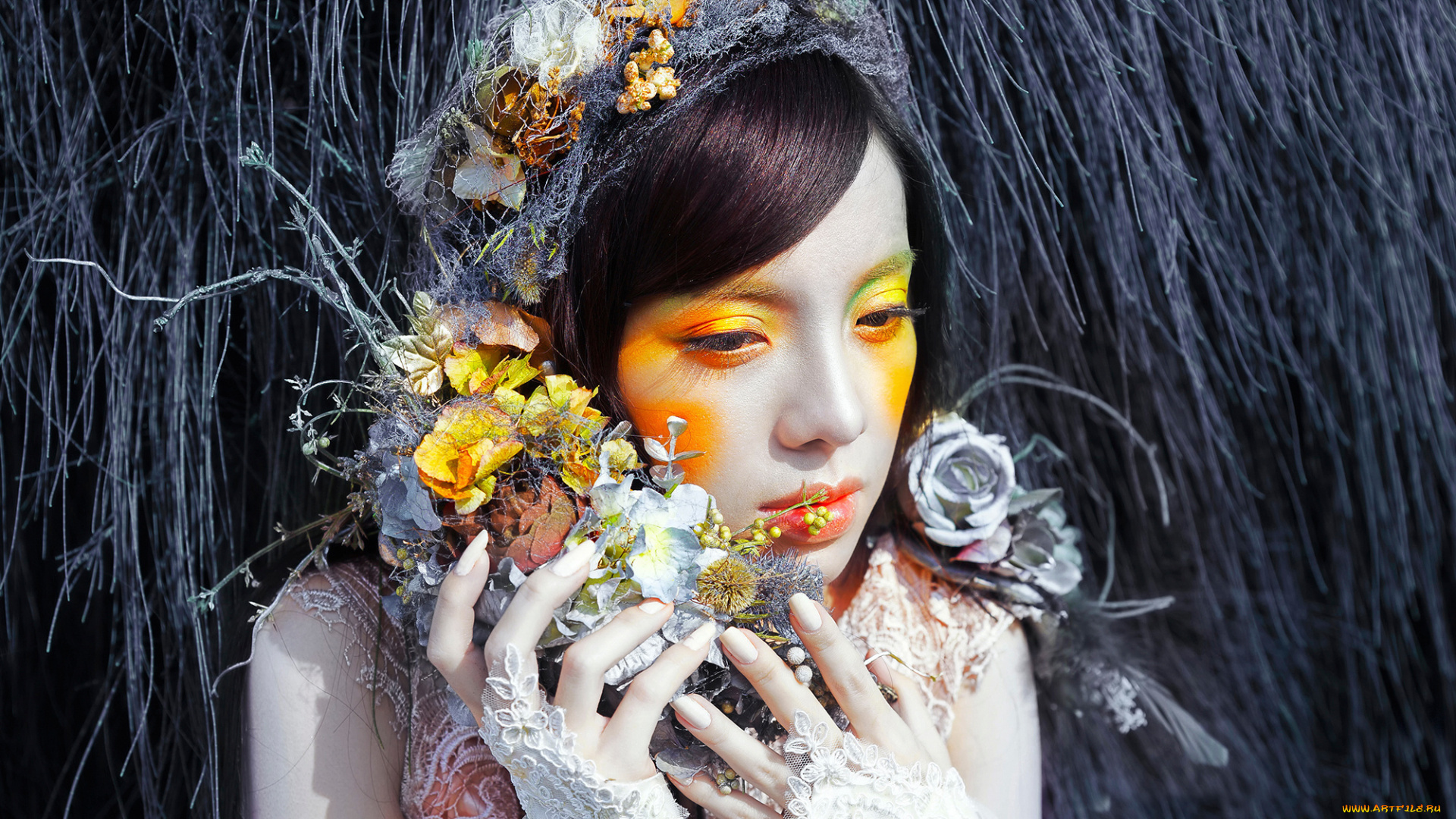 девушки, -unsort, , креатив, цветы, макияж, девушка, fashion, fantasy, colors, lou, ann