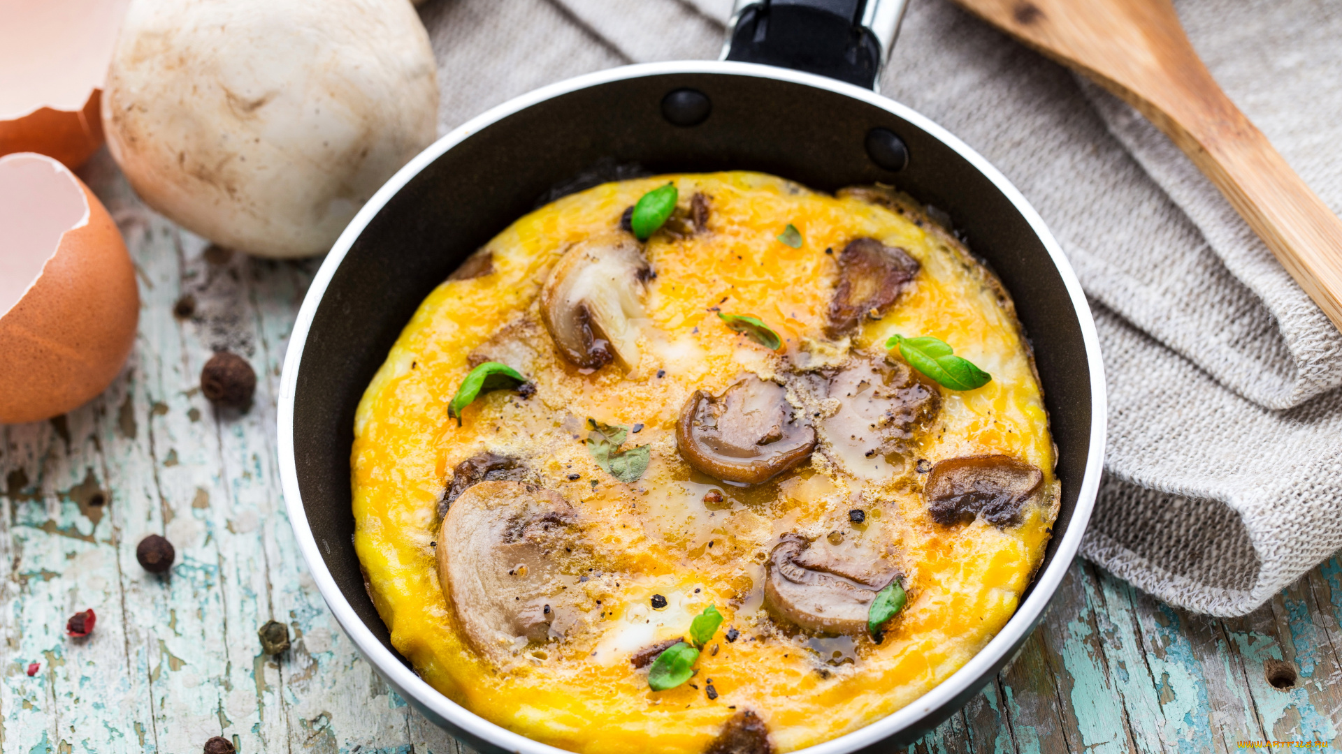 еда, Яичные, блюда, сковорода, грибы, яичница