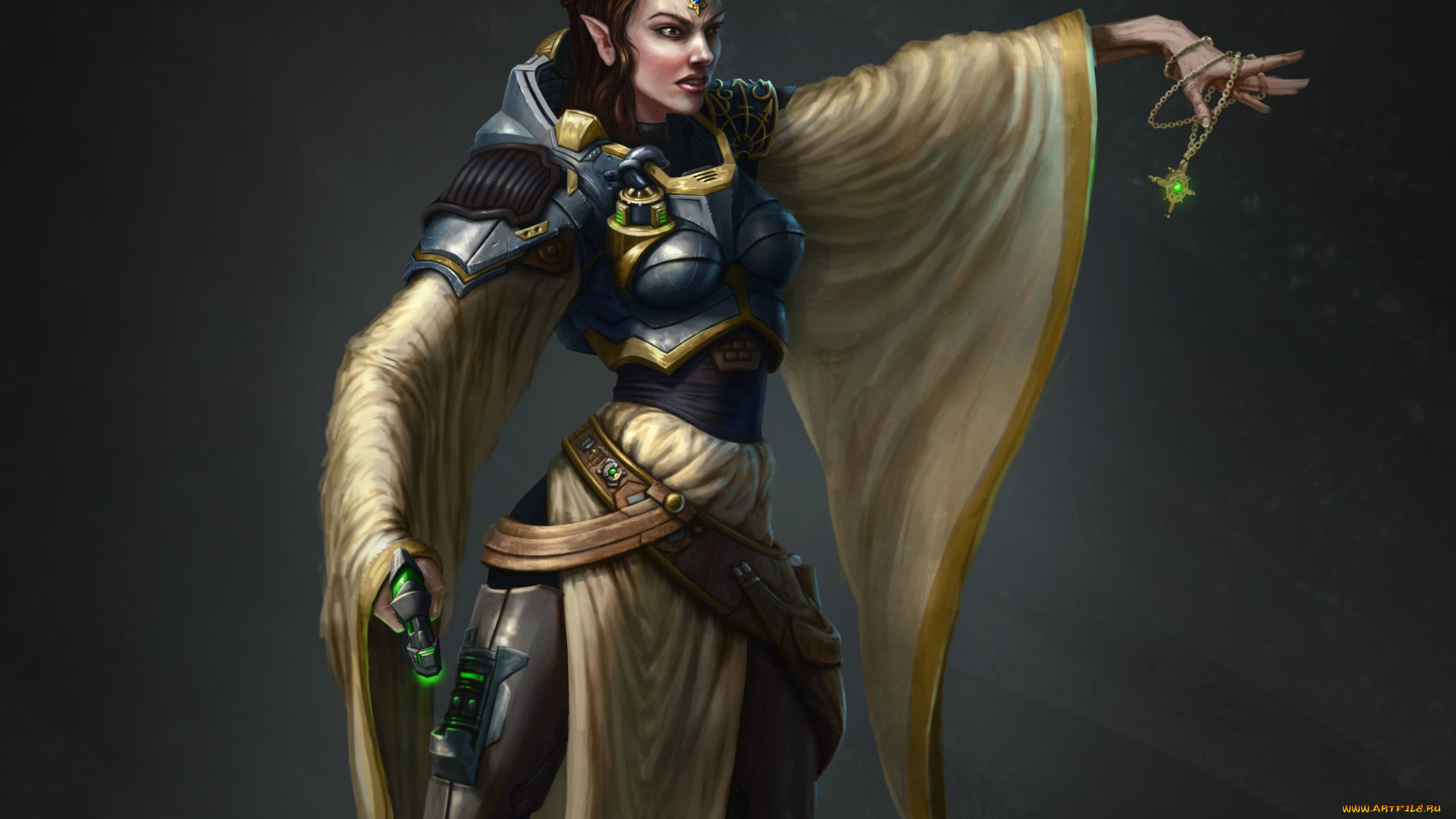 фэнтези, эльфы, девушка, эльфийка, амулет, оружие, фон