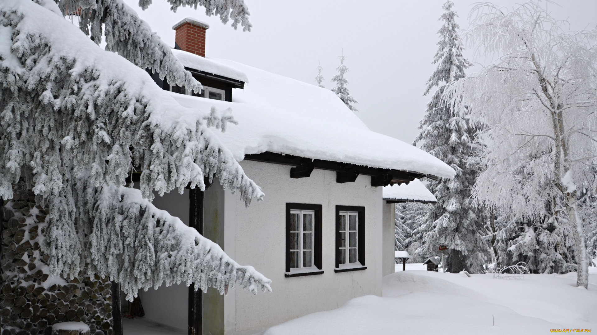 города, -, здания, , дома, лес, деревья, зима, снег, иней, дом