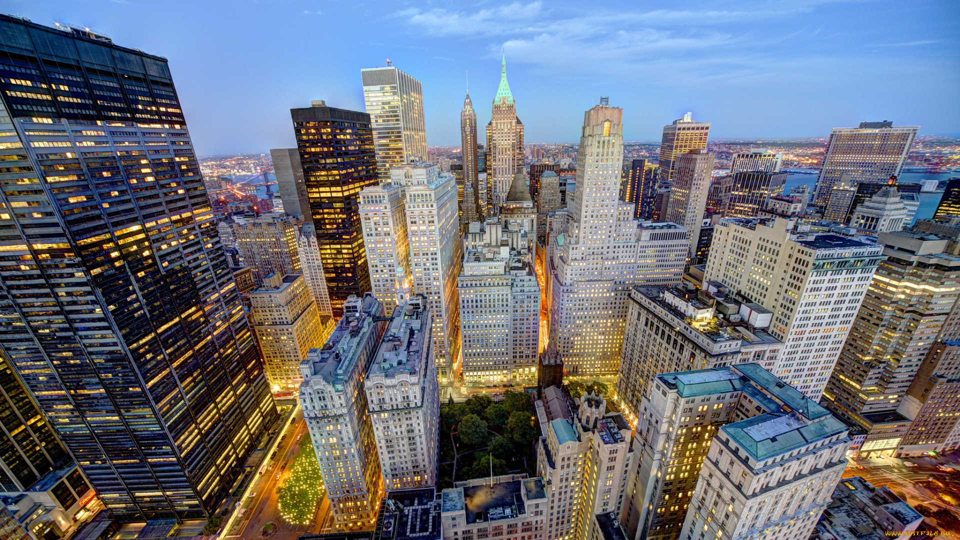 города, нью-йорк, , сша, город, огни, вечер, крыши, здания, нью-йорк, usa, дома, небоскребы, нижний, манхэттен