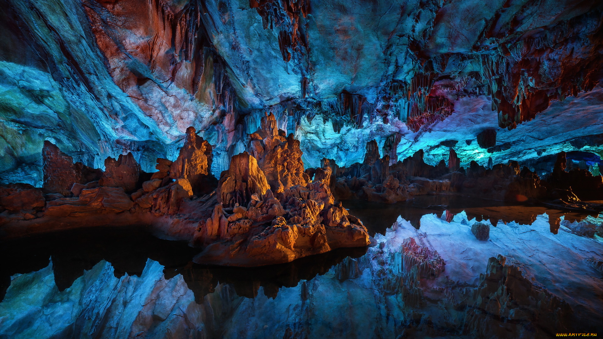 природа, другое, пещера, china, reflections, still, water, reed, flute, cave, guilin
