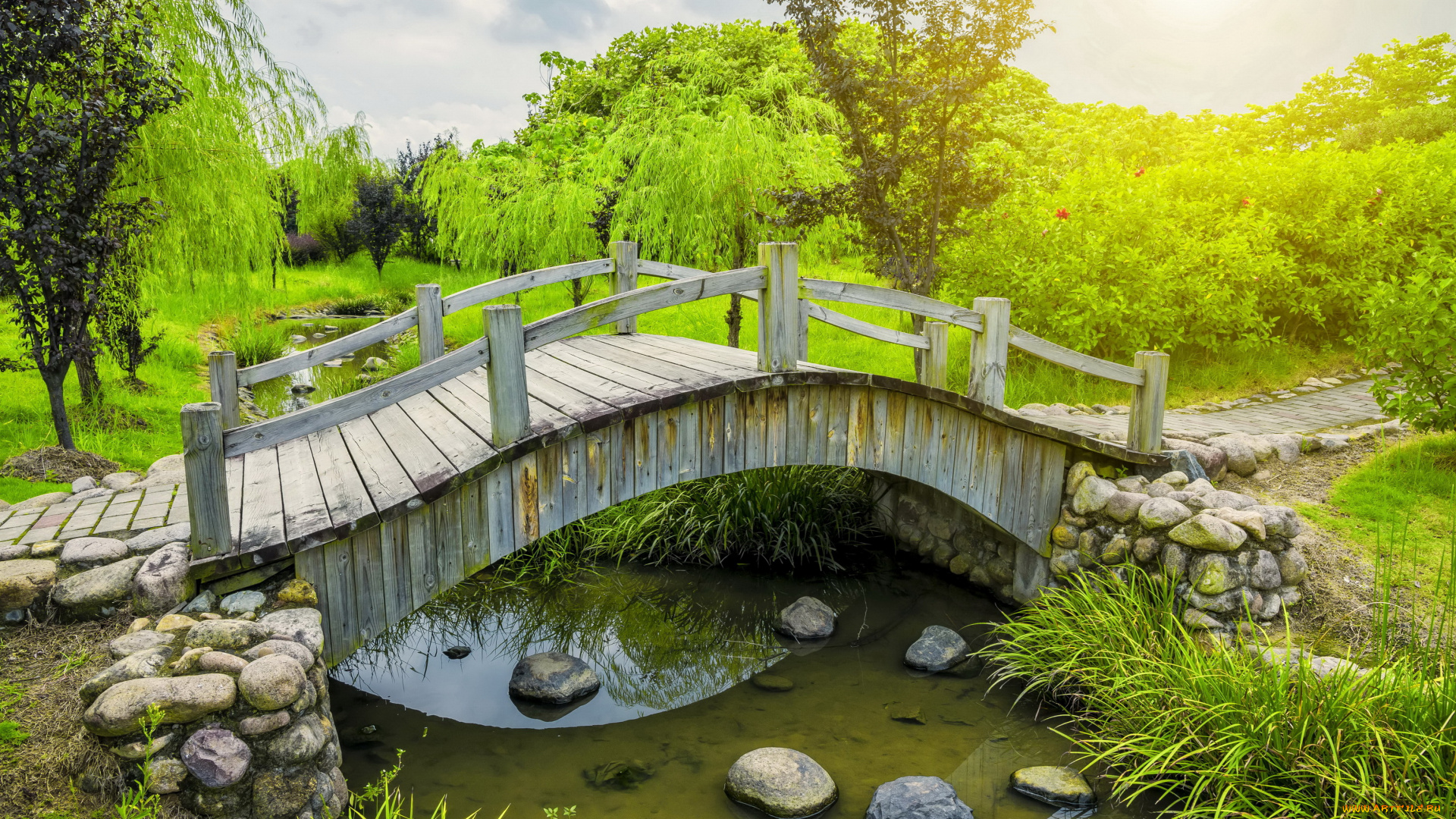 природа, парк, река, весна, пейзаж, деревья, мостик