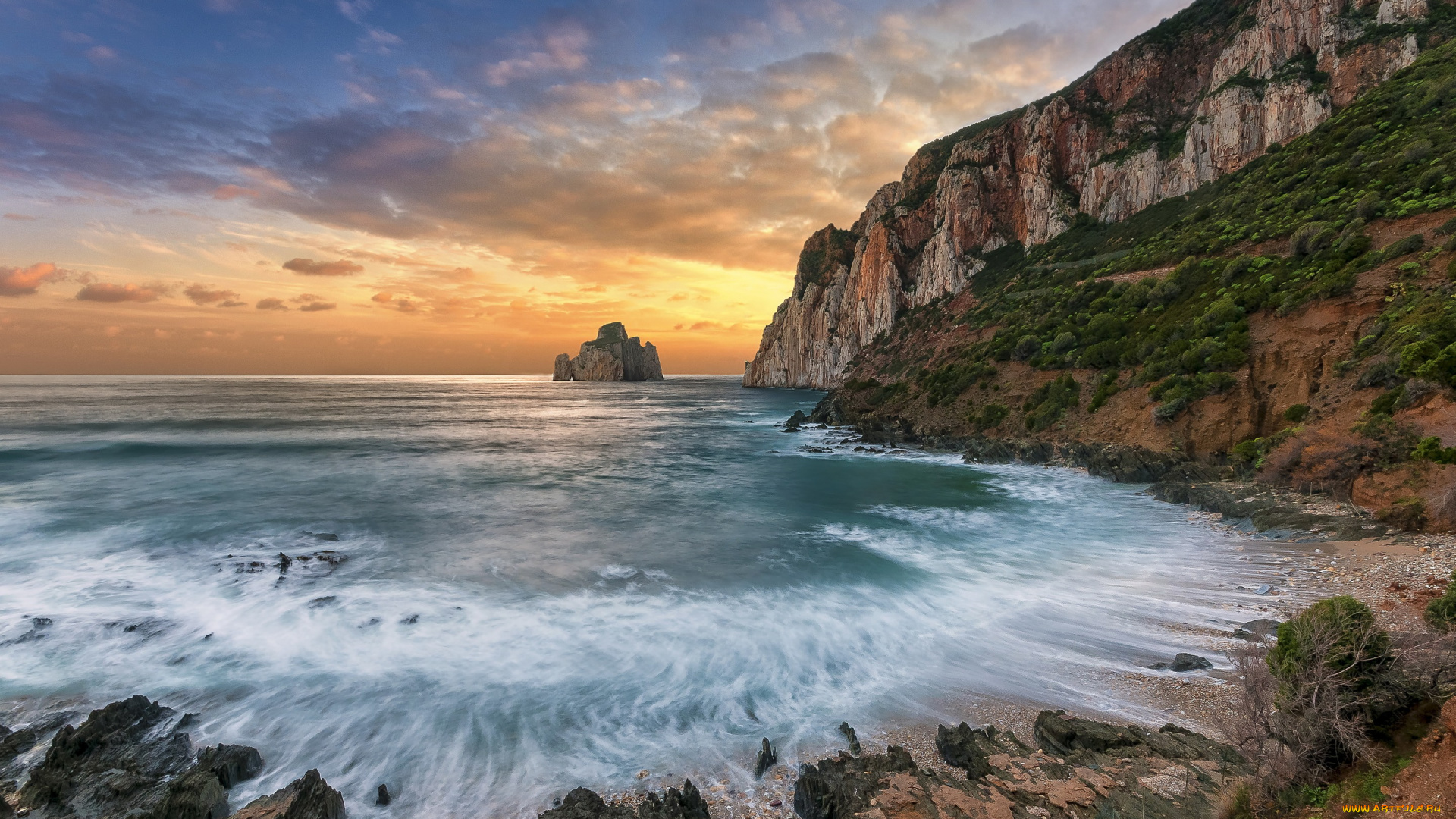 природа, побережье, море, скалы, закат, пейзаж