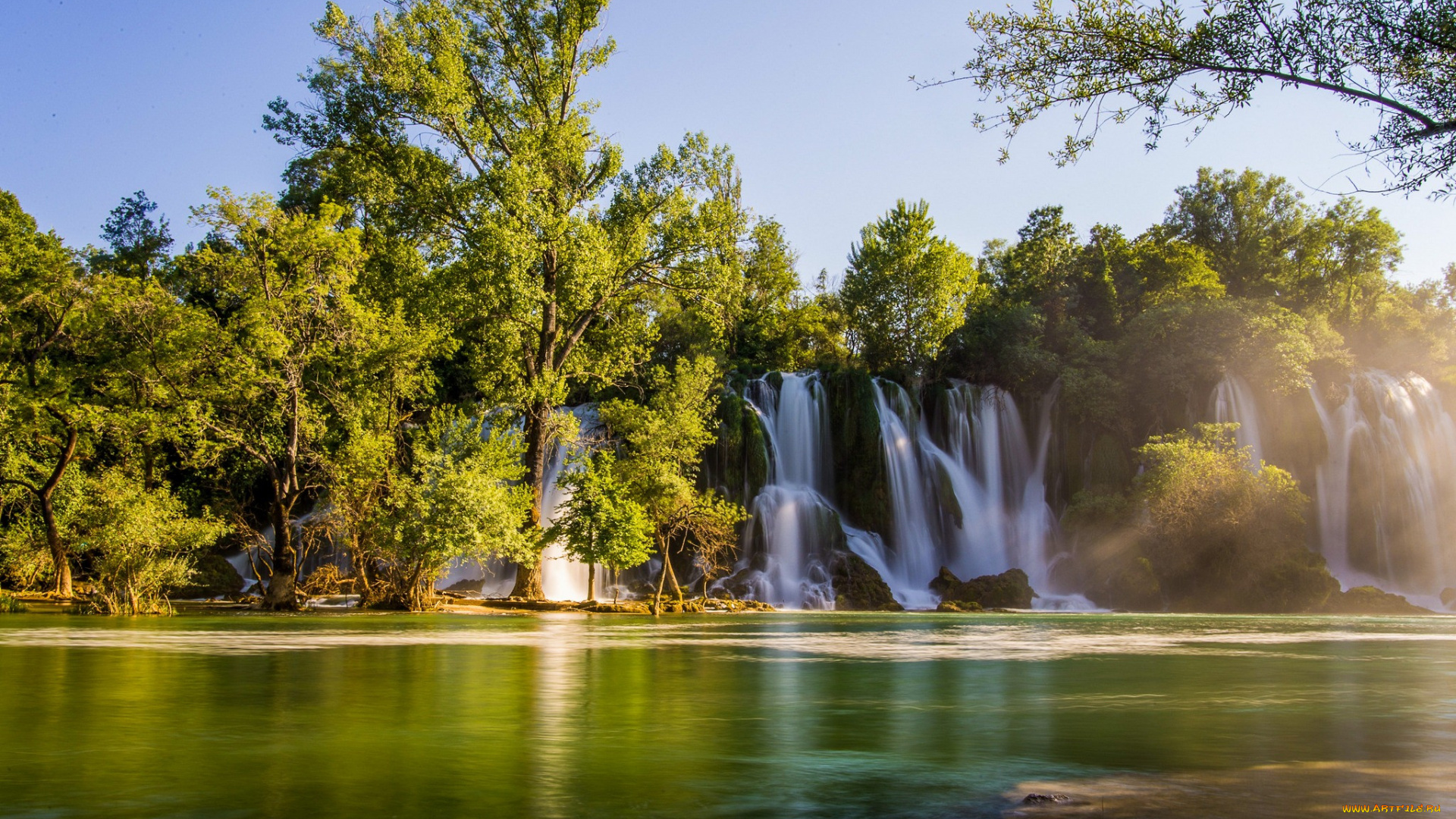 природа, водопады, лес, река, водопад
