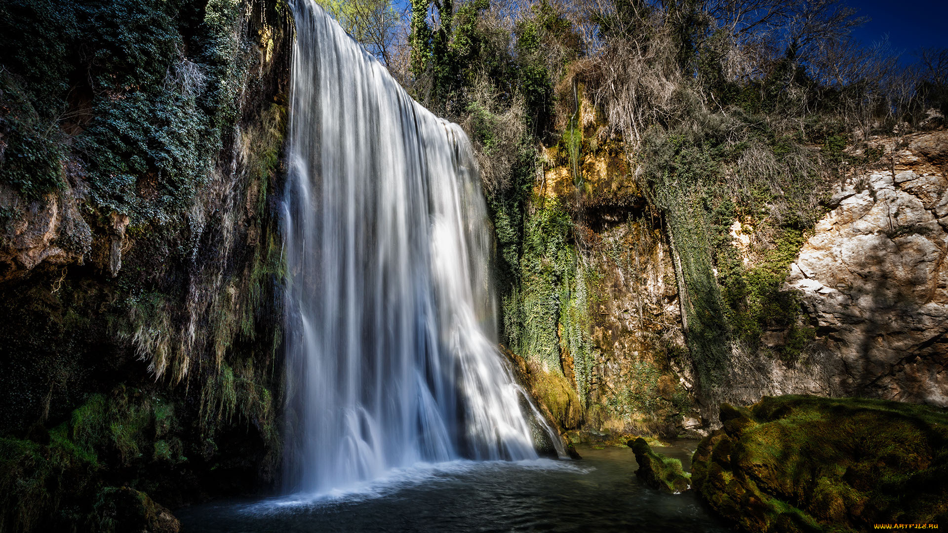 природа, водопады, лес, река, водопад
