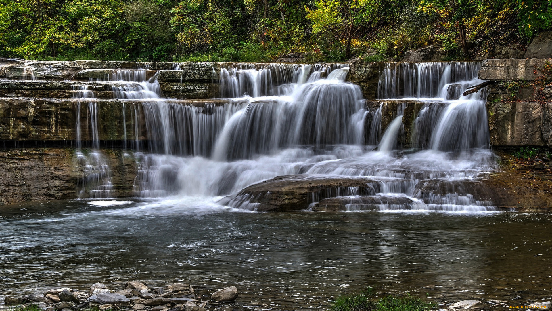 природа, водопады, лес, река, водопад